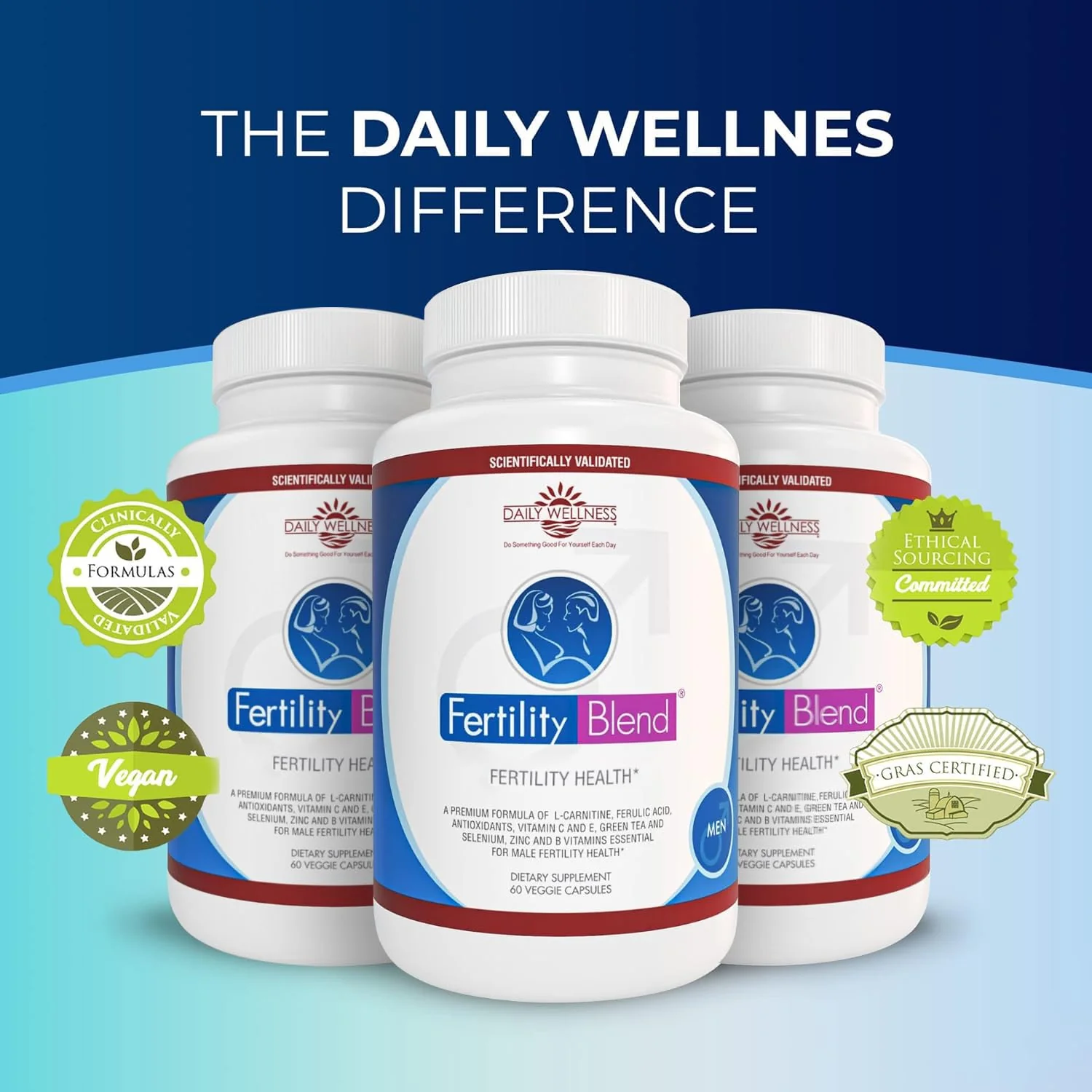 Fertility Blend Daily Wellness for Men — Natural Male Fertility Supplements, 60 Capsules (3 Pack) - Image 7