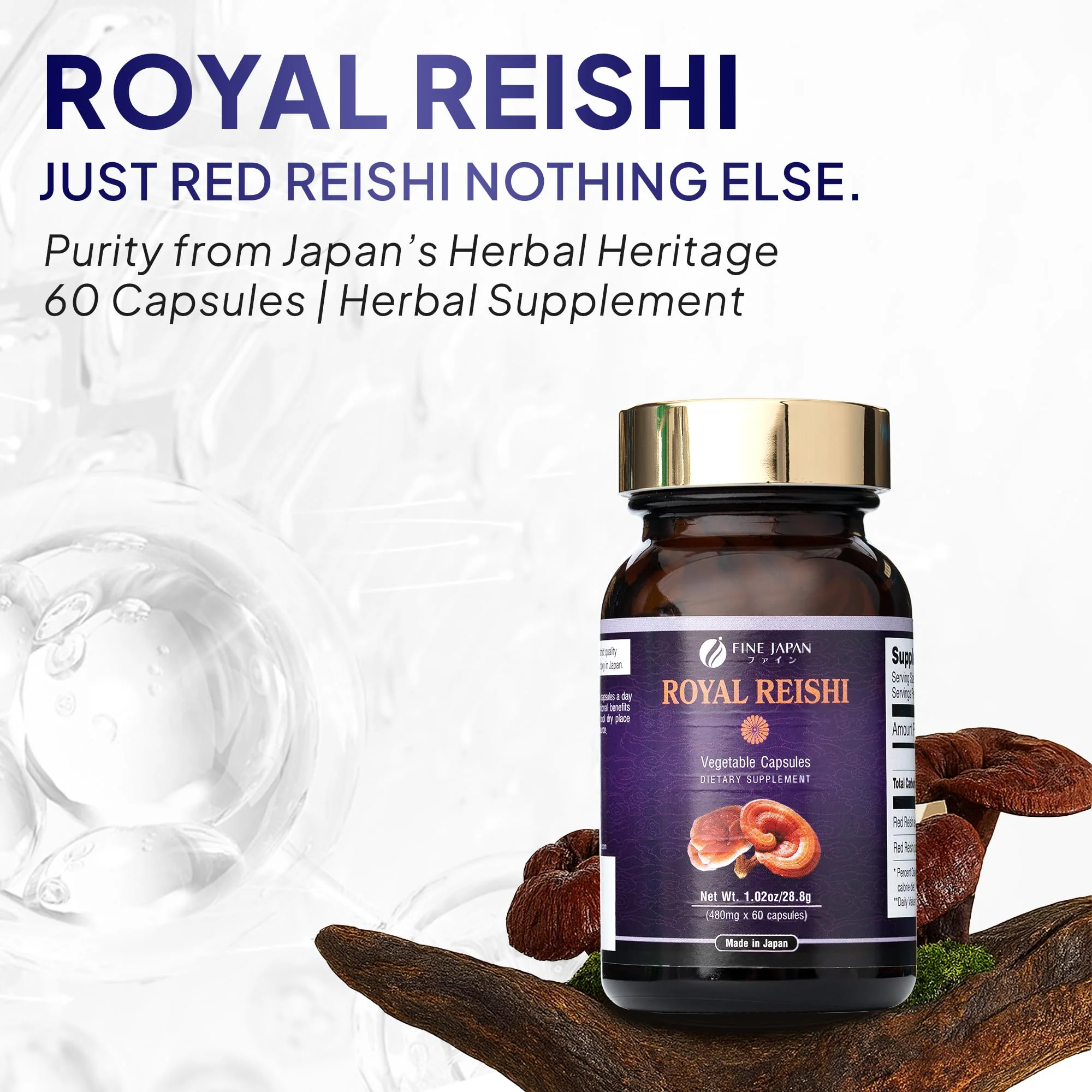 FINE JAPAN Organic Reishi Mushroom Capsules-Organic Mushroom Extract Supplement to Boost Your Immune System Health Dynamic Mushroom - 60 Capsules - Image 2