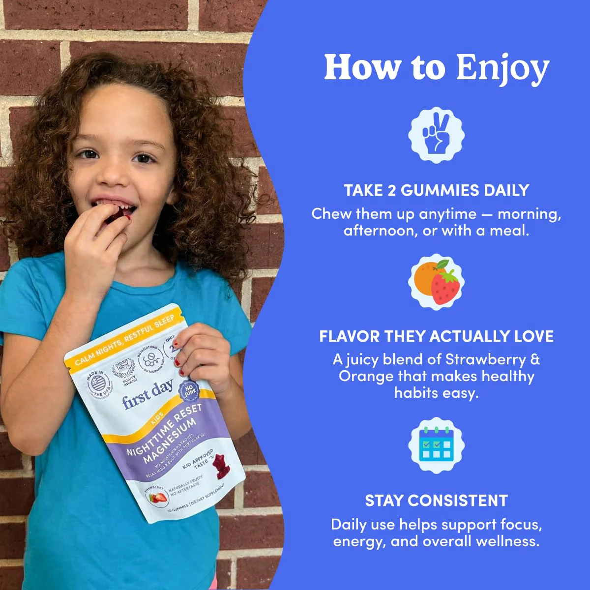 FIRST DAY Kids Magnesium Citrate Gummies (Ages 4+) — No Melatonin, Suntheanine L-Theanine, Strawberry | 30-Day Supply - Image 17