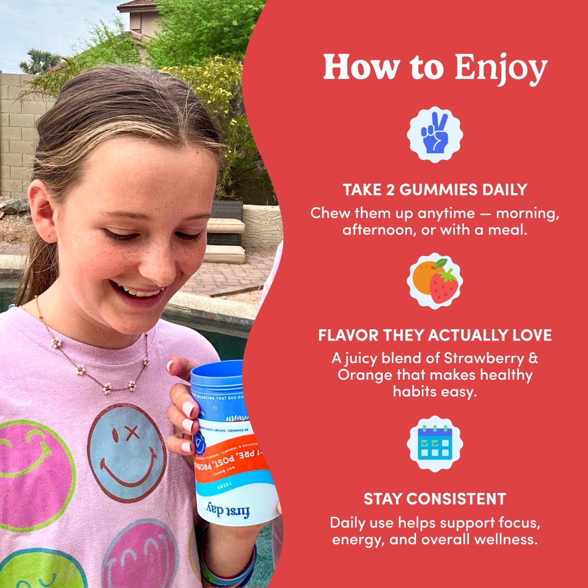 FIRST DAY Teens’ Gut Sustainer Gummies – 3-in-1 Prebiotic, Probiotic & Postbiotic - Image 17