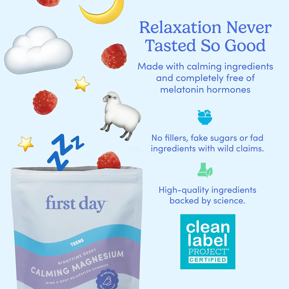 First Day Teens’ Nighttime Reset Calming Magnesium Gummies – Sleep Support, Mood Balance & Energy (30-Day Supply) - Image 5