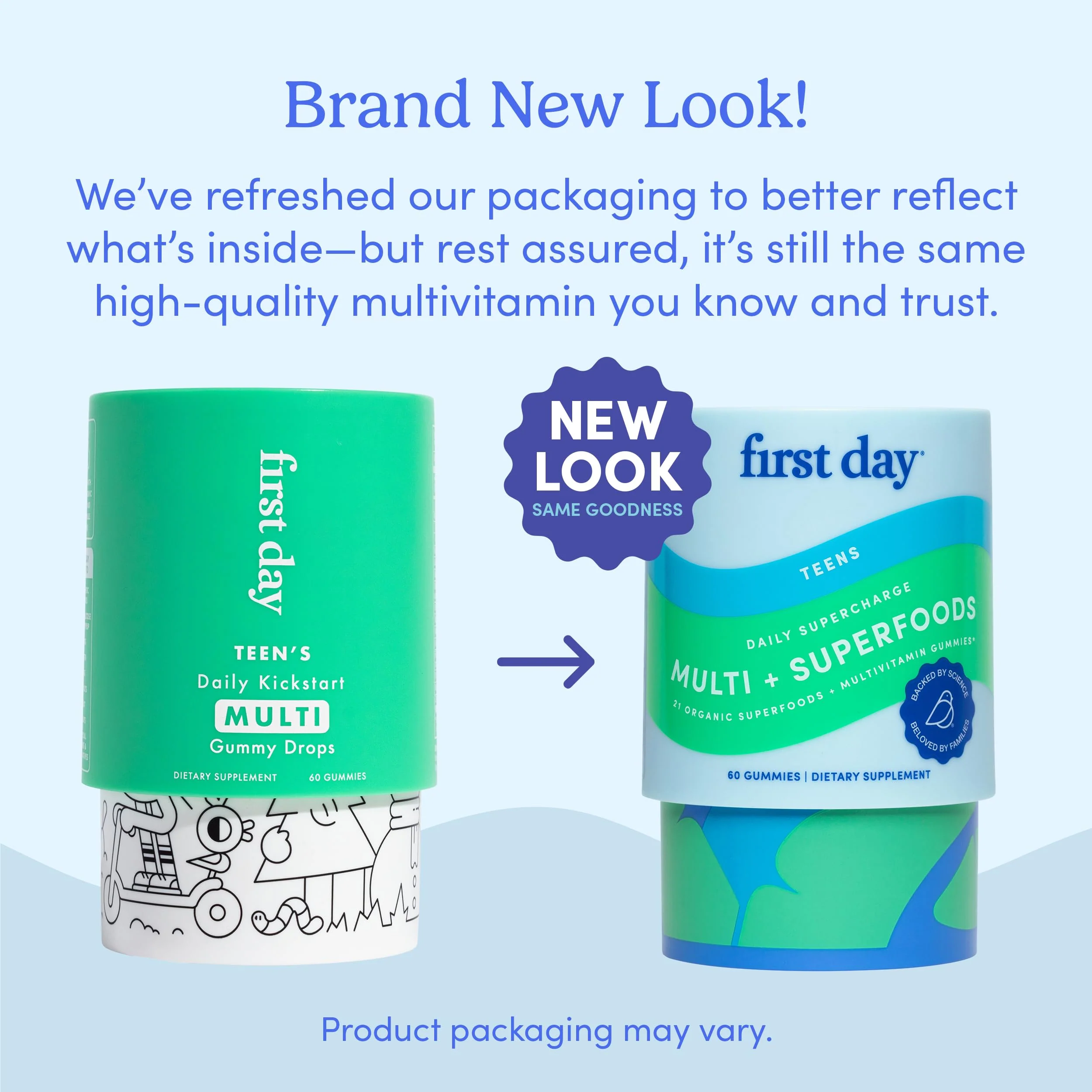 First Day Vitamins for Teens | Teen Multivitamin for Girls & Boys 12-17 | Organic Fruit & Veggie Blend | 60 Day Supply - Image 2