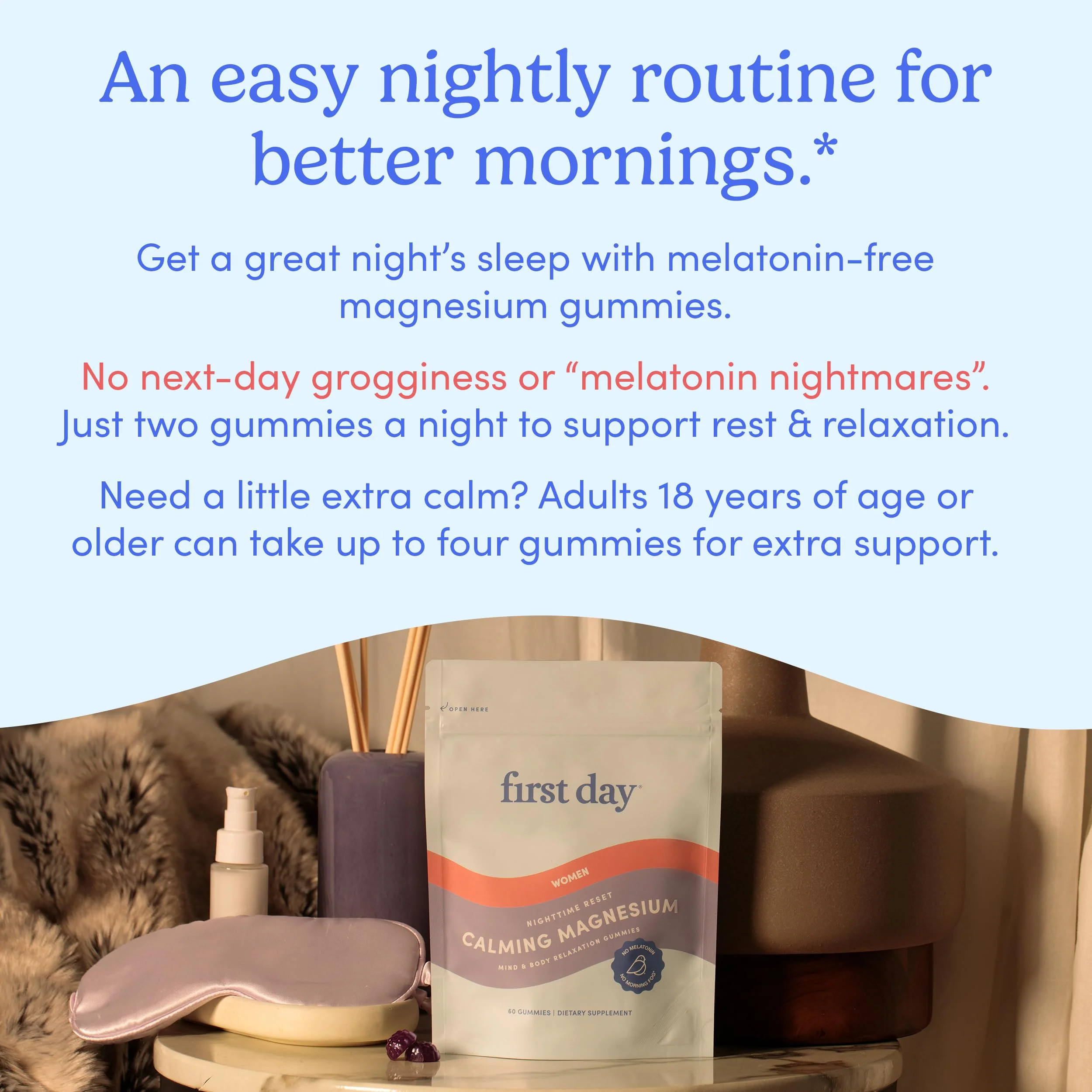 First Day Women’s Nighttime Reset Calming Magnesium Gummies – Sleep Support, Calm Mood & Energy – No Melatonin – 30-Day Supply - Image 17