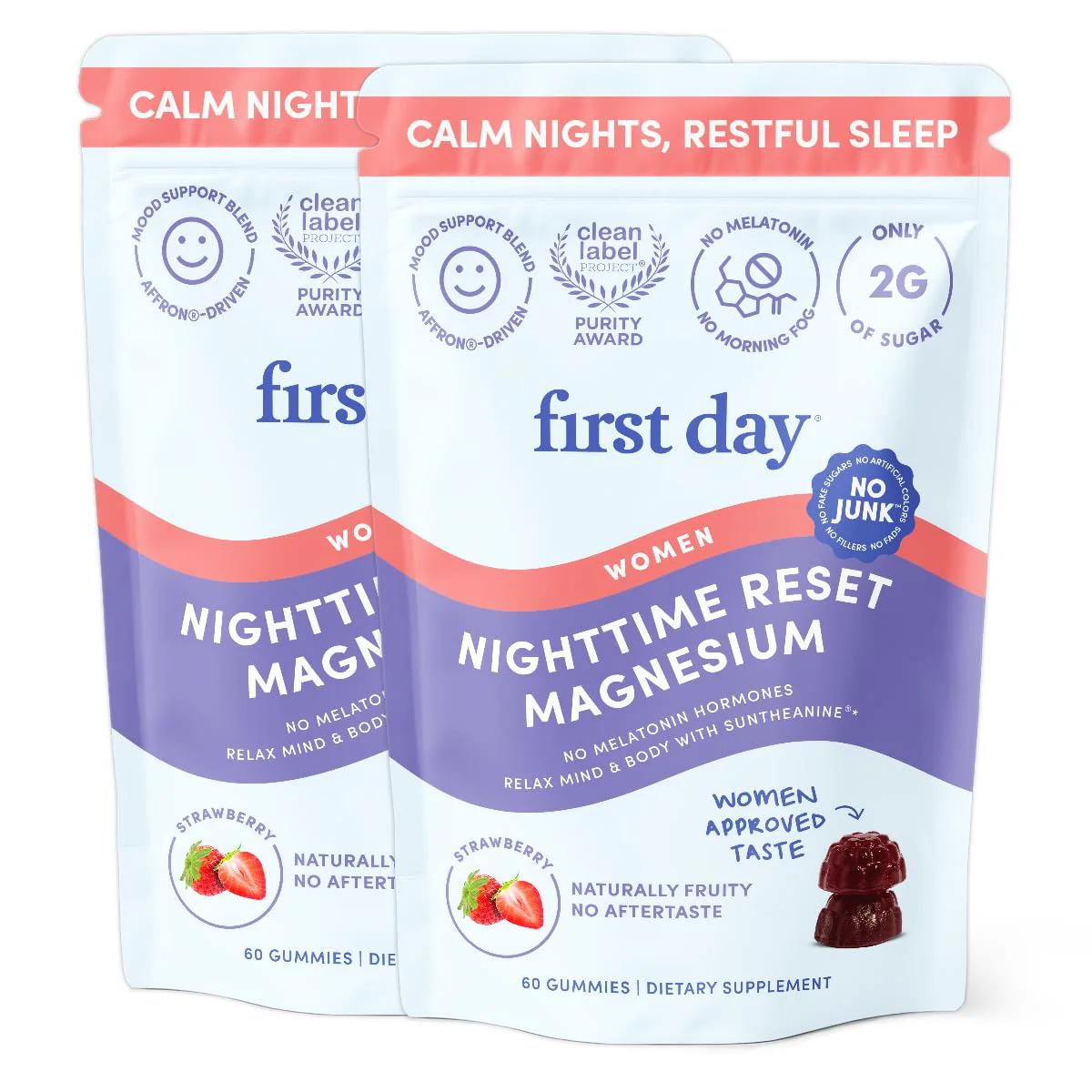 First Day Women's Nighttime Reset Calming Magnesium Gummies – Sleep Support, Calm Mood & Energy, No Melatonin – 60-Day Supply - Image 10