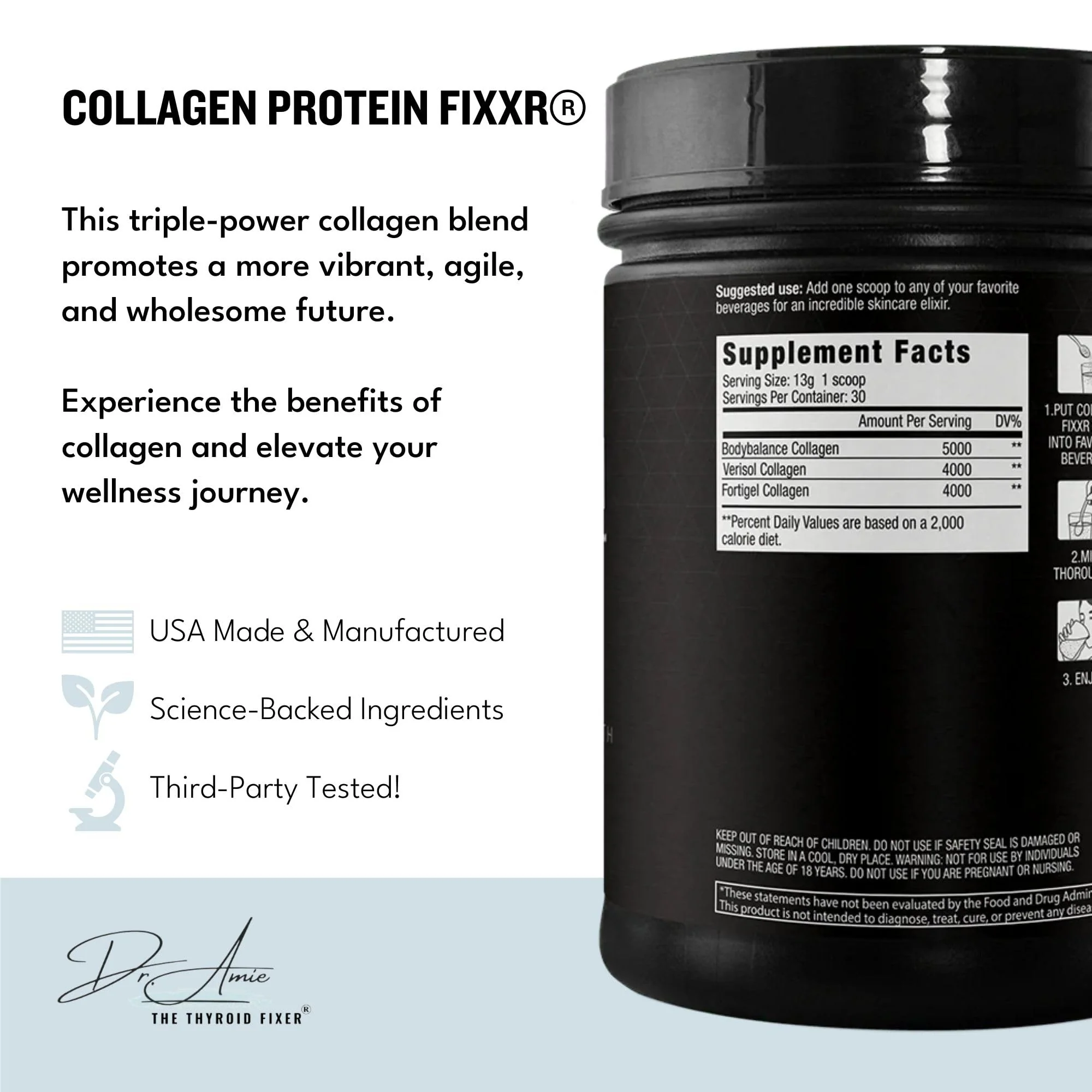 Fixxr Collagen 2.0 by Dr. Amie – 3 Bioactive Collagen Peptides | Unflavored | 30 Servings - Image 2
