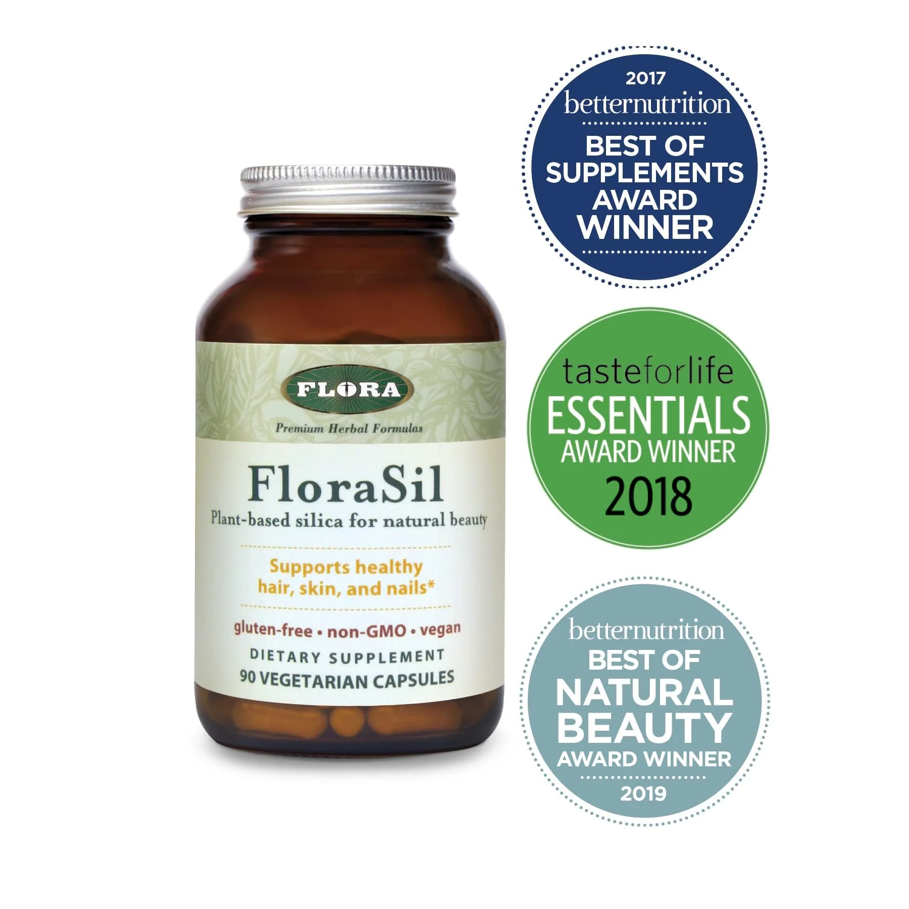 FloraSil Silica Supplement - Natural Beauty Support for Hair, Skin, Nails & Bones - Plant-Based Silica (180 Capsules) - Image 3