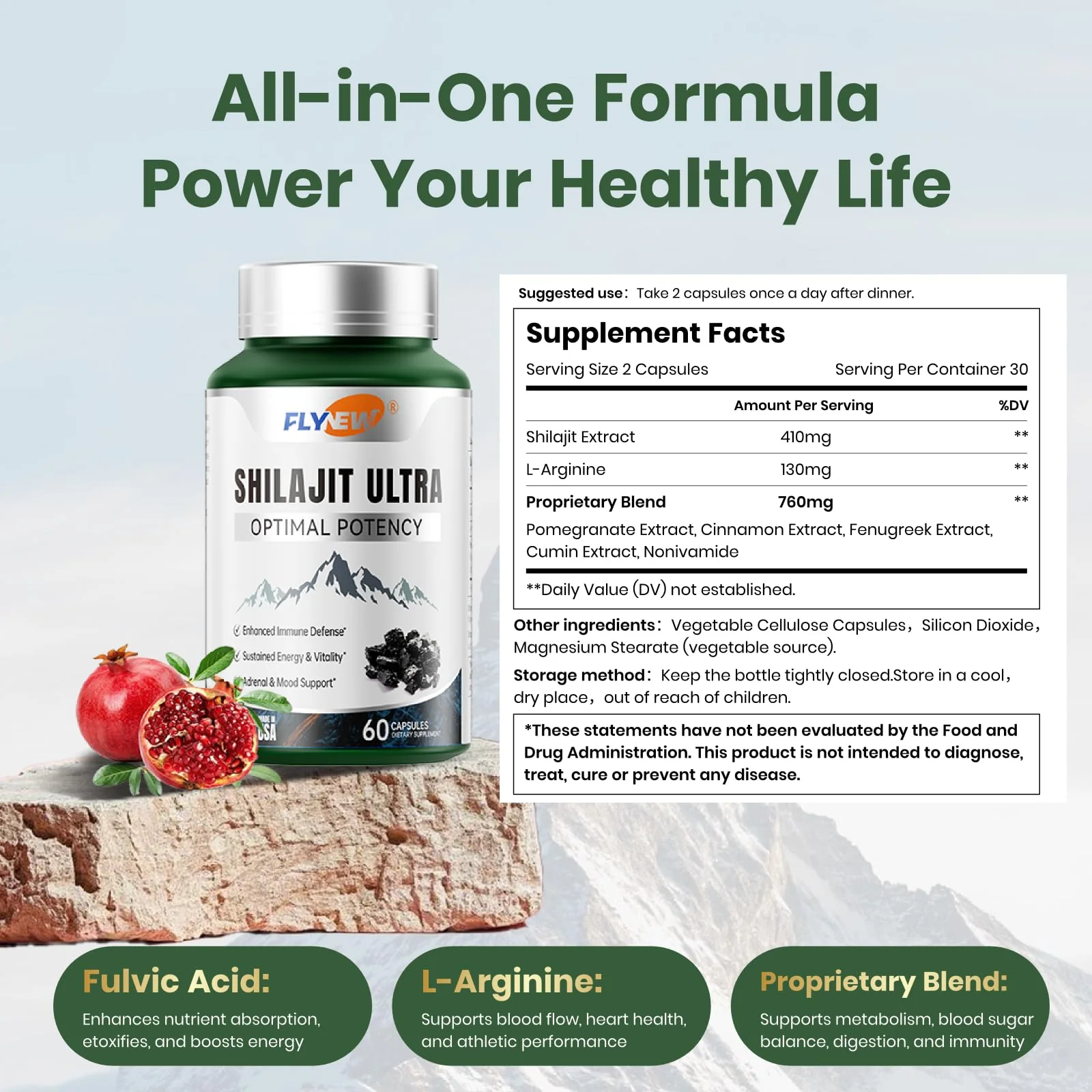 Flynew Shilajit — Premium Fulvic Acid Shilajit with L-Arginine, 60 Capsules, Made in USA - Image 15