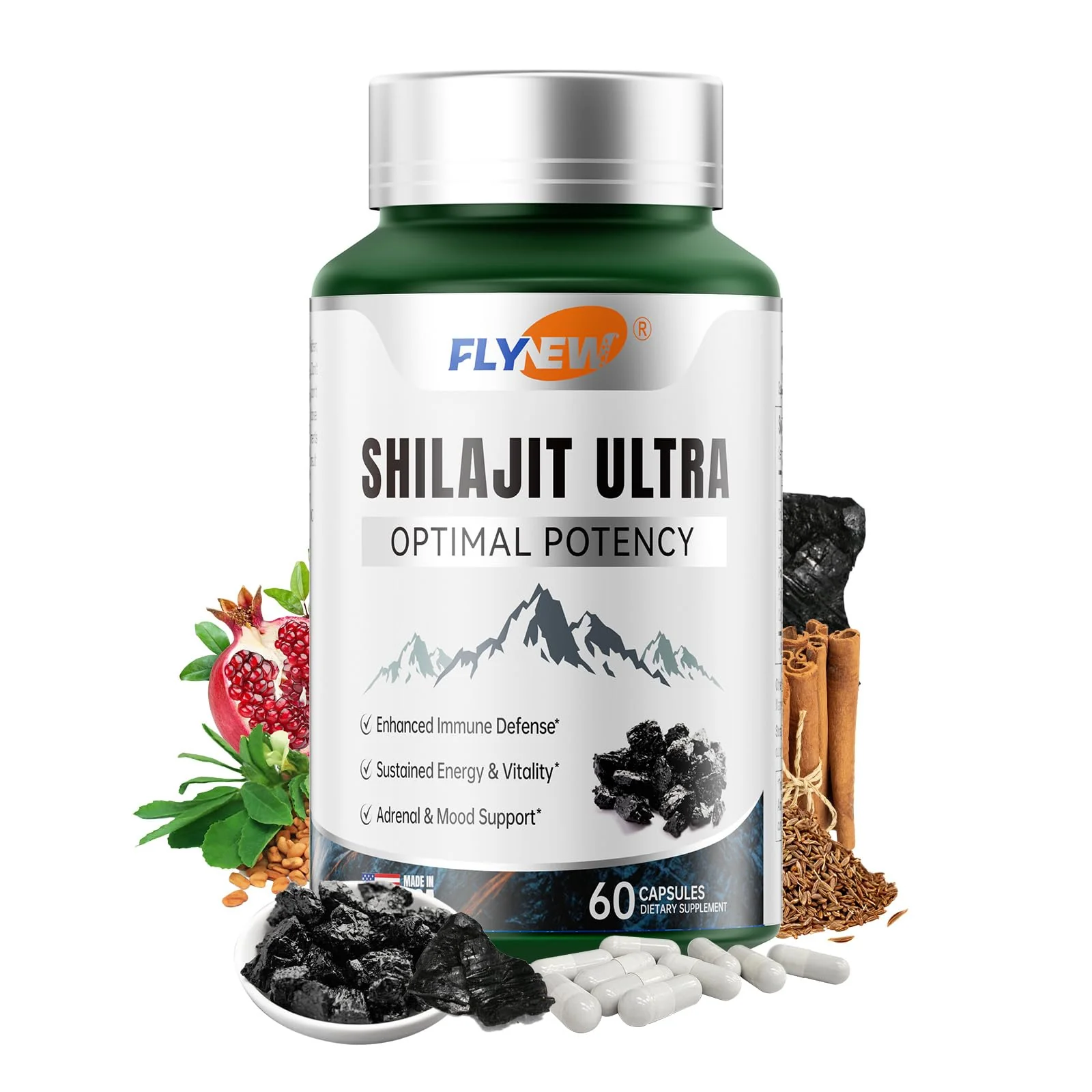 Flynew Shilajit — Premium Fulvic Acid Shilajit with L-Arginine, 60 Capsules, Made in USA - Image 9