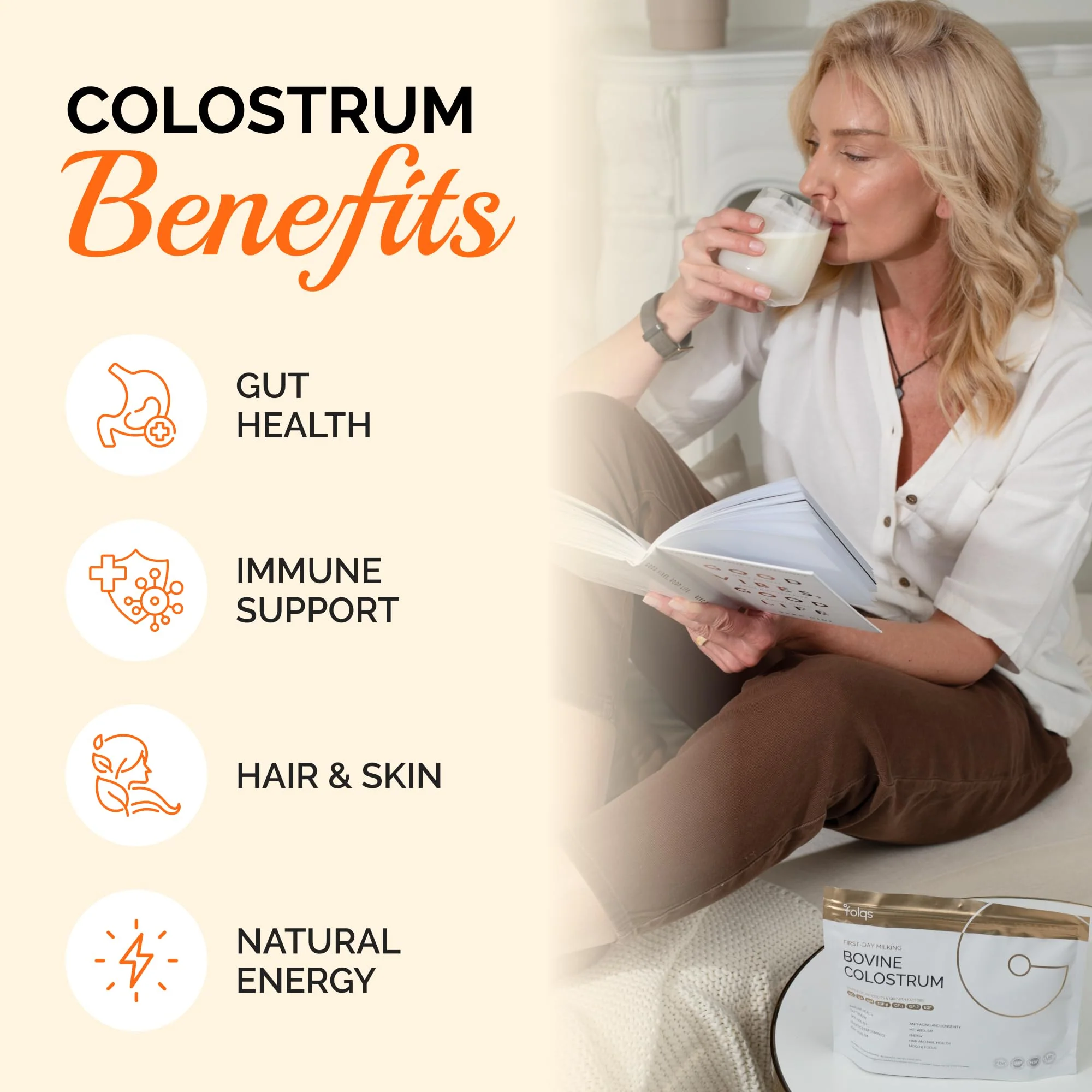 Folqs Bovine Colostrum Powder — First-Day Milking for Immune & Gut Support, 60 Servings, Made in USA - Image 10