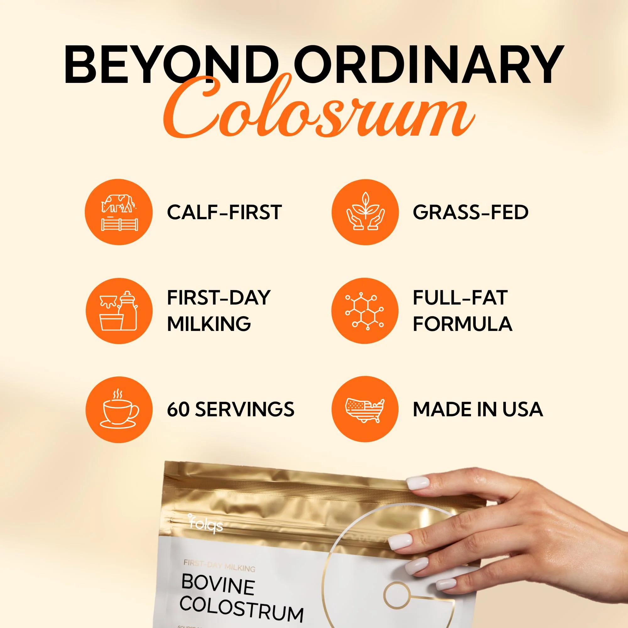 Folqs Bovine Colostrum Powder — First-Day Milking for Immune & Gut Support, 60 Servings, Made in USA - Image 11