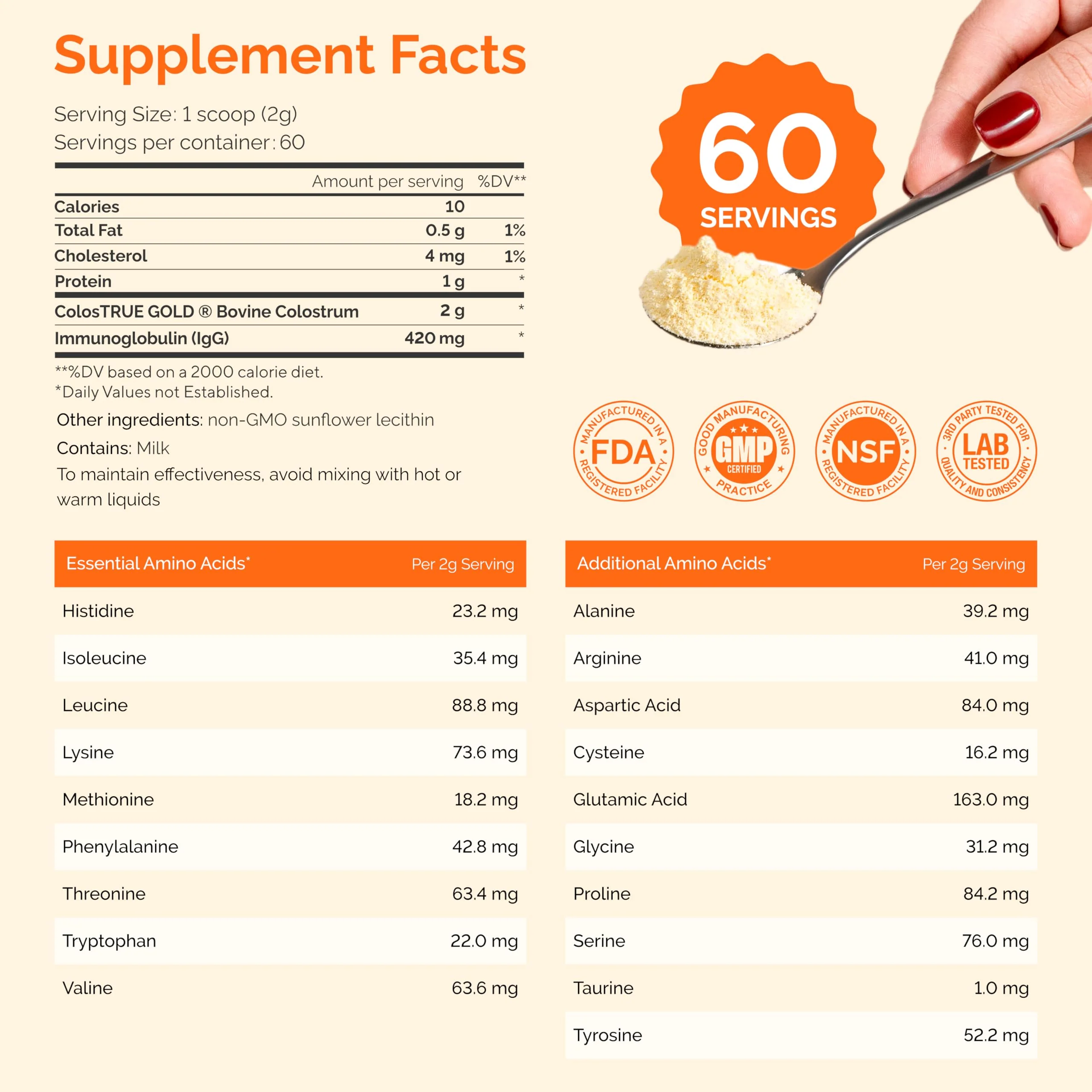 Folqs Bovine Colostrum Powder — First-Day Milking for Immune & Gut Support, 60 Servings, Made in USA - Image 16