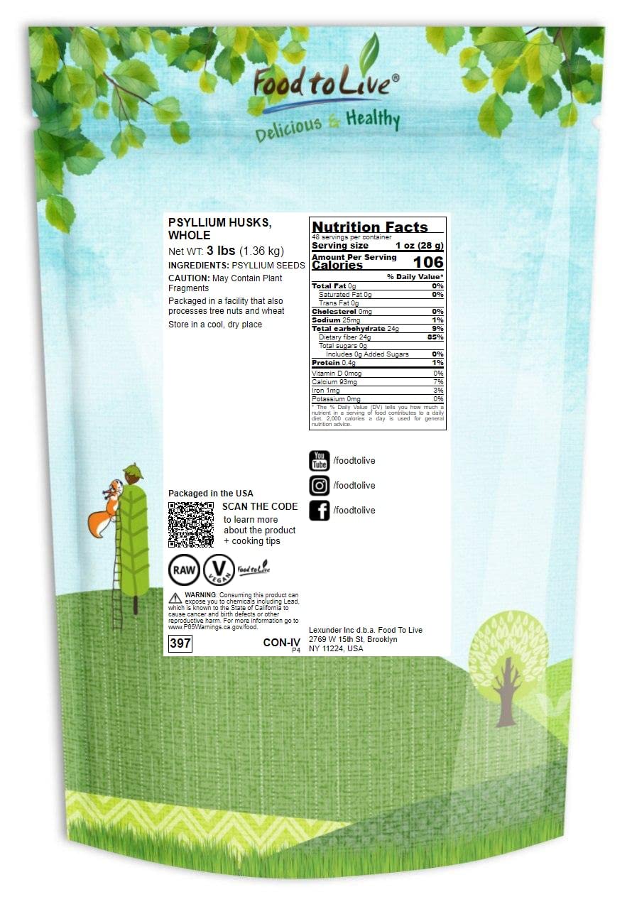 Food to Live Whole Psyllium Husks – 3 lb, Pure Psyllium Husk Flakes, Unflavored, Keto & Vegan - Image 2