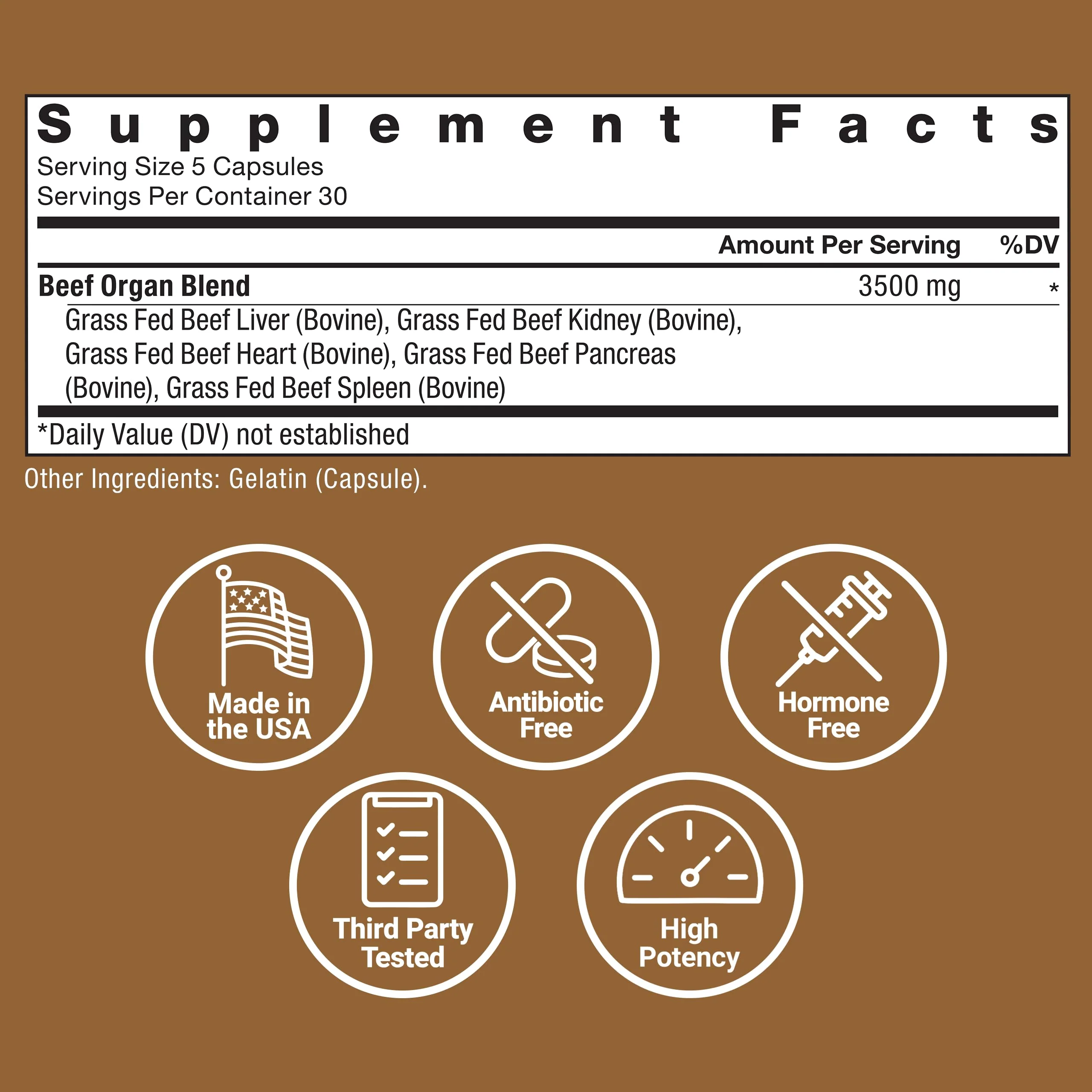 FORCE FACTOR Primal Origins Grass-Fed Beef Organs – Liver, Heart, Kidney, Pancreas & Spleen | 3500mg, 150 Capsules - Image 5