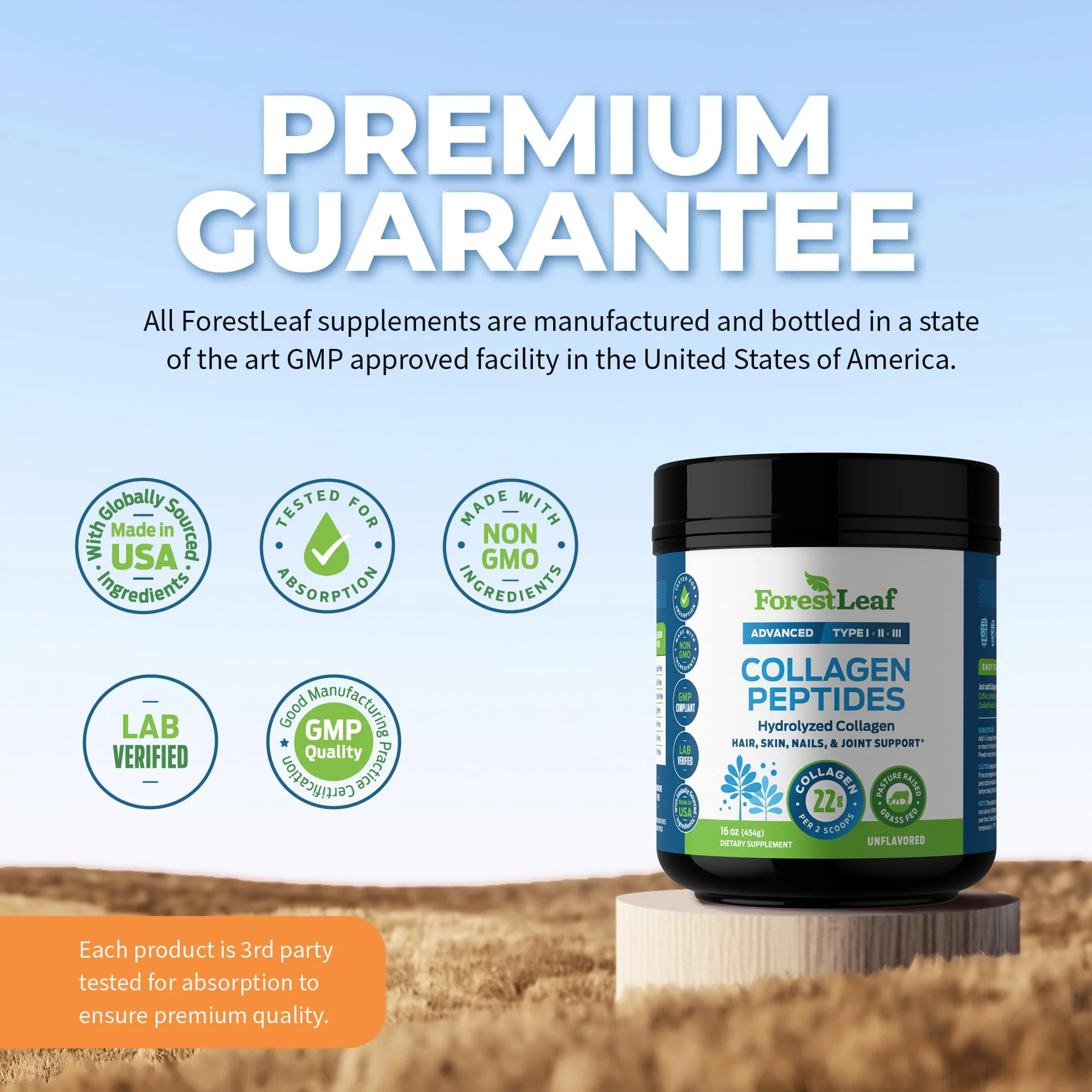 ForestLeaf Collagen Peptides Powder Unflavored – Grass-Fed Type 1-3, Hydrolyzed Keto Collagen Protein 11g per Serving - Image 7