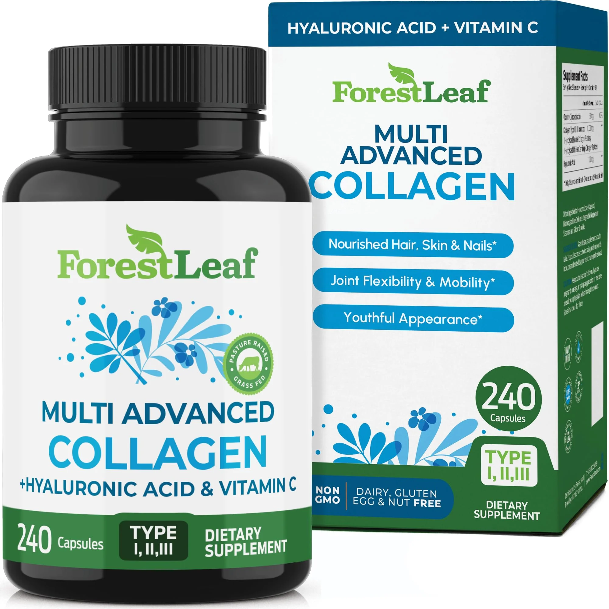 ForestLeaf Multi Collagen Pills — Hydrolyzed Collagen with Vitamin C & Hyaluronic Acid (240 Capsules) - Image 10