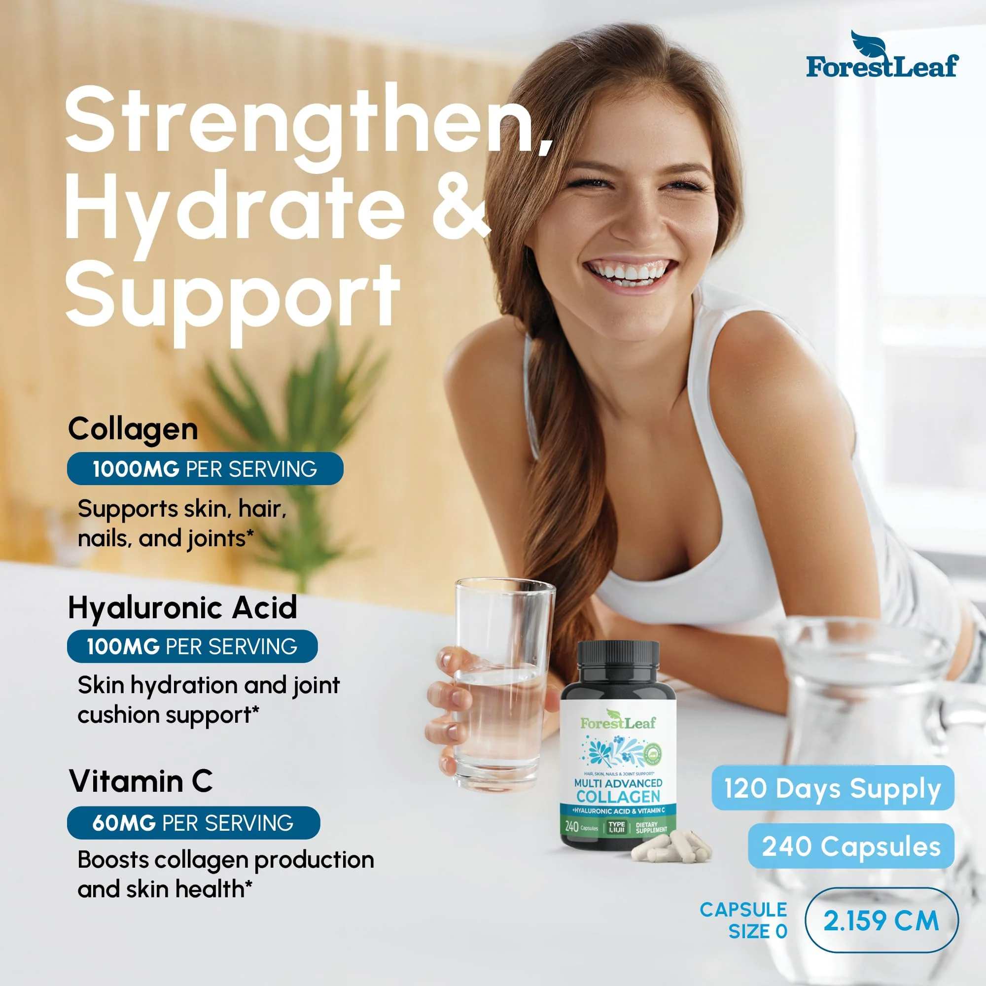 ForestLeaf Multi Collagen Pills — Hydrolyzed Collagen with Vitamin C & Hyaluronic Acid (240 Capsules) - Image 11
