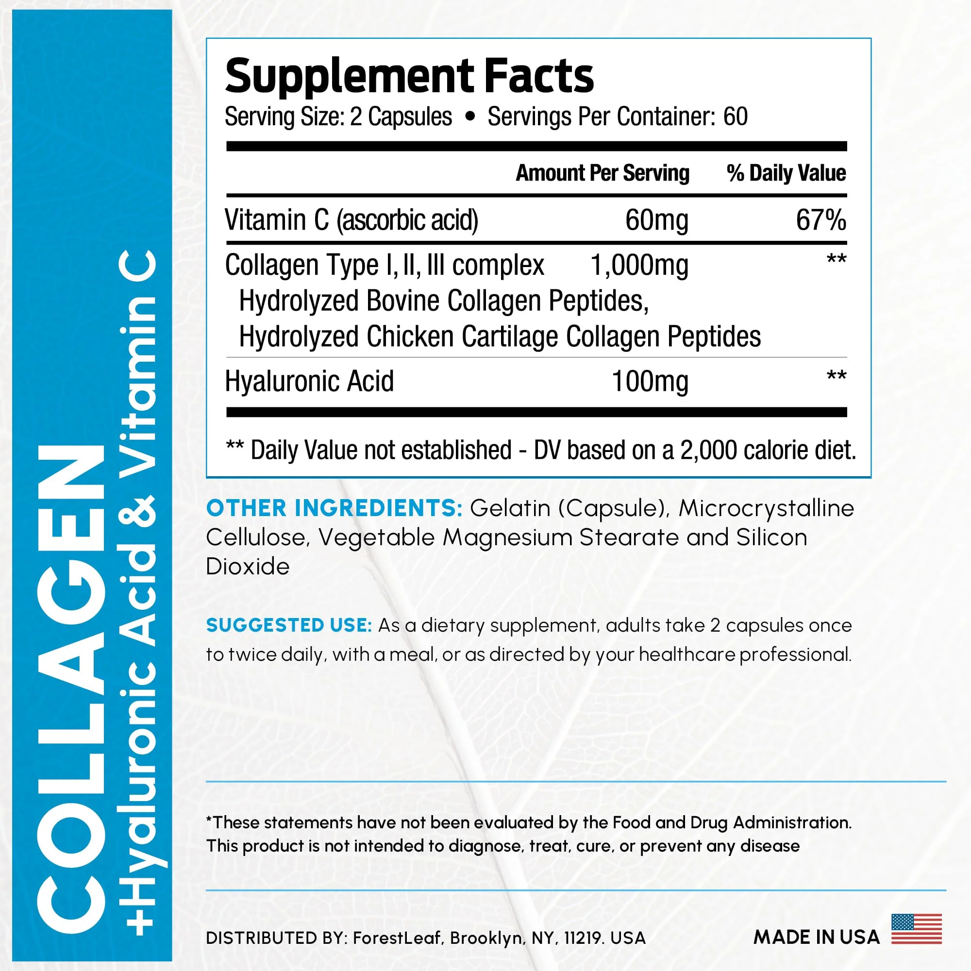 ForestLeaf Multi Collagen Pills with Hyaluronic Acid + Vitamin C | Hydrolyzed Collagen for Skin, Joints, and Hair | 240 Capsules - Image 5