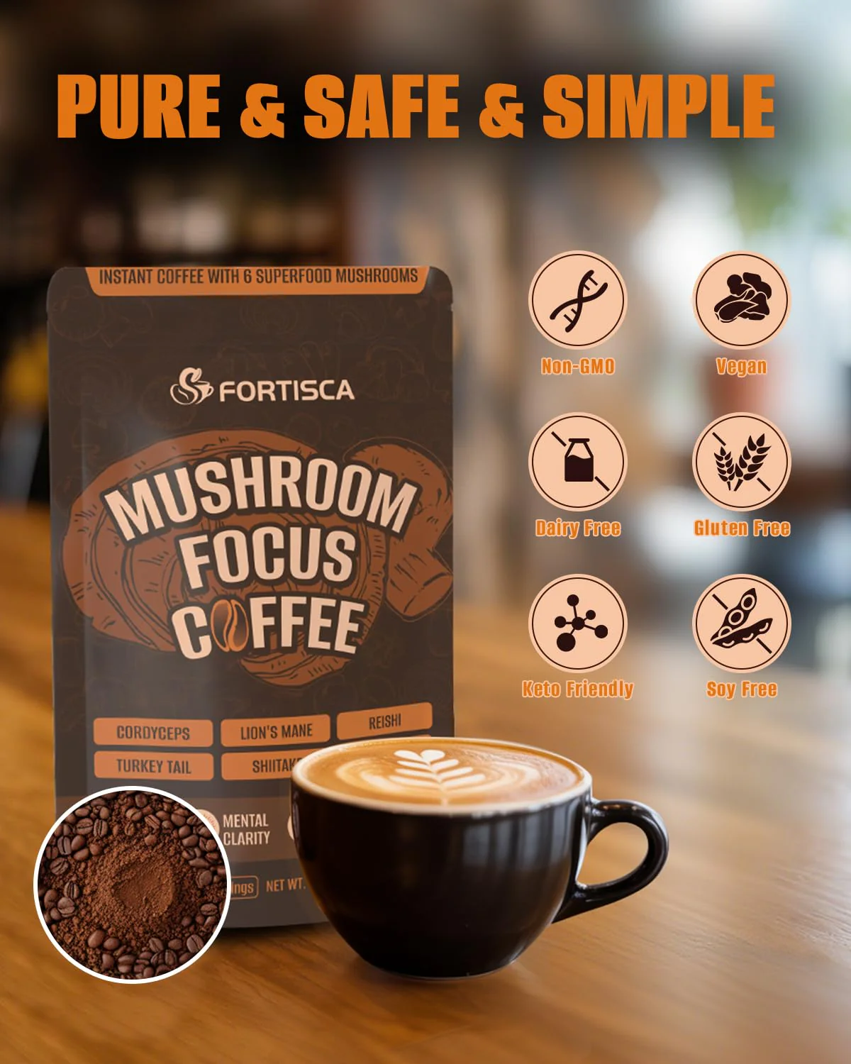 FORTISCA Mushroom Coffee (7.41oz / 210g) – 6-in-1 Instant Coffee with Lion's Mane, Cordyceps, Reishi, Shiitake, Turkey Tail & King Trumpet for Energy, Focus & Immune Support - Image 7