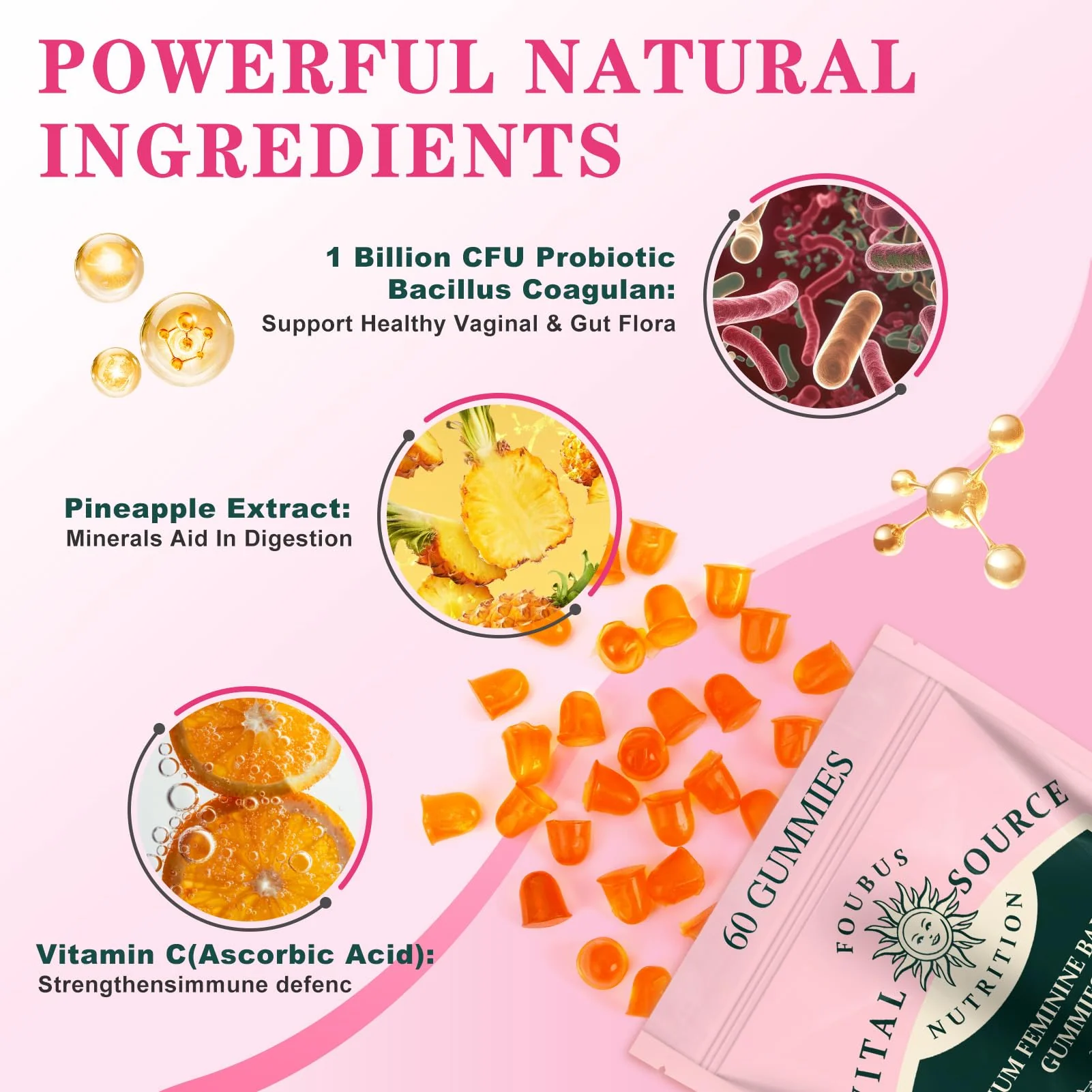 FOUBUS Vital Source Premium Feminine Balance Gummies | 120 Gummies (60 Servings) – Pineapple, Vegan, Gluten-Free - Image 12