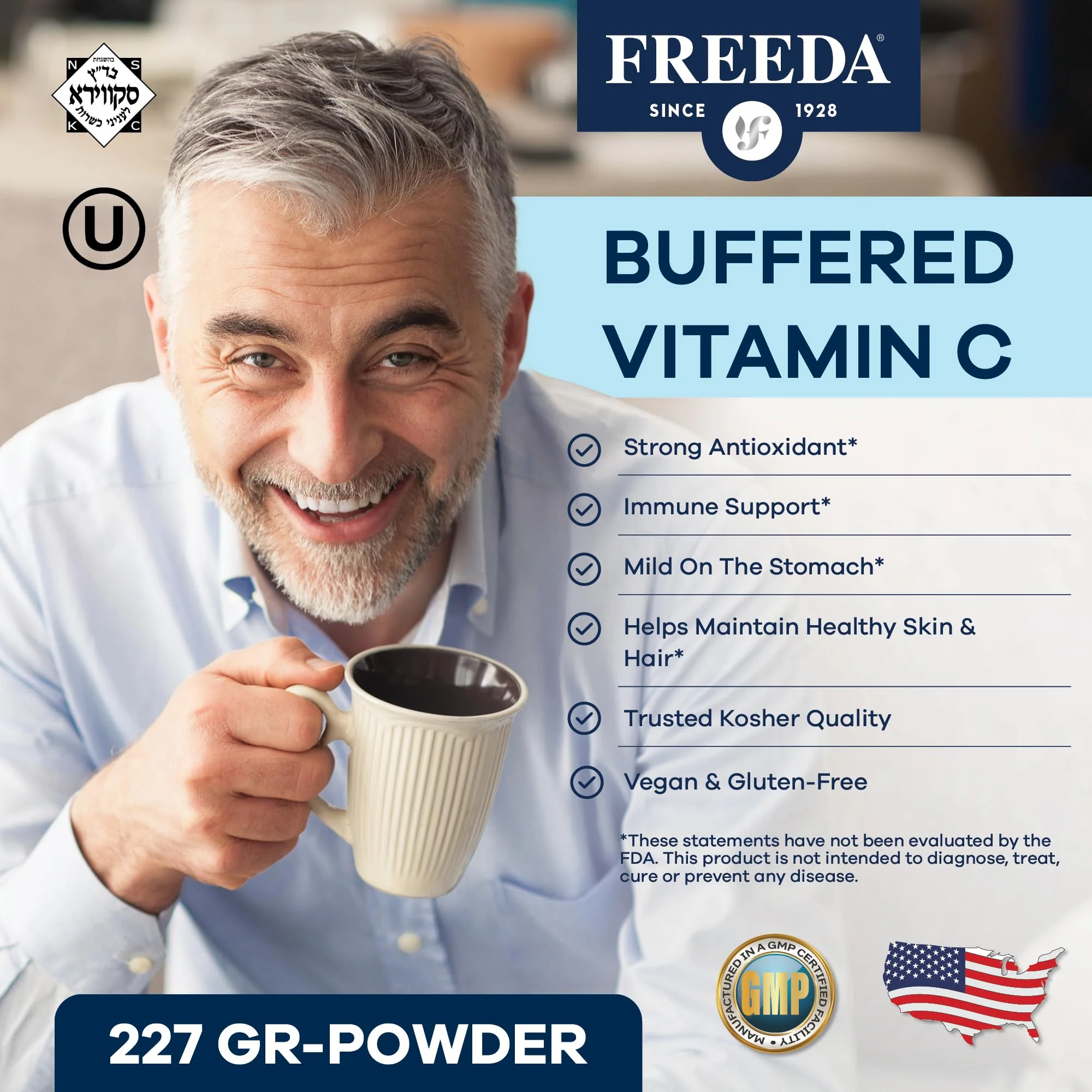 Freeda Buffered Vitamin C Powder – Gentle on Stomach | Kosher & Vegan (16 oz) - Image 3