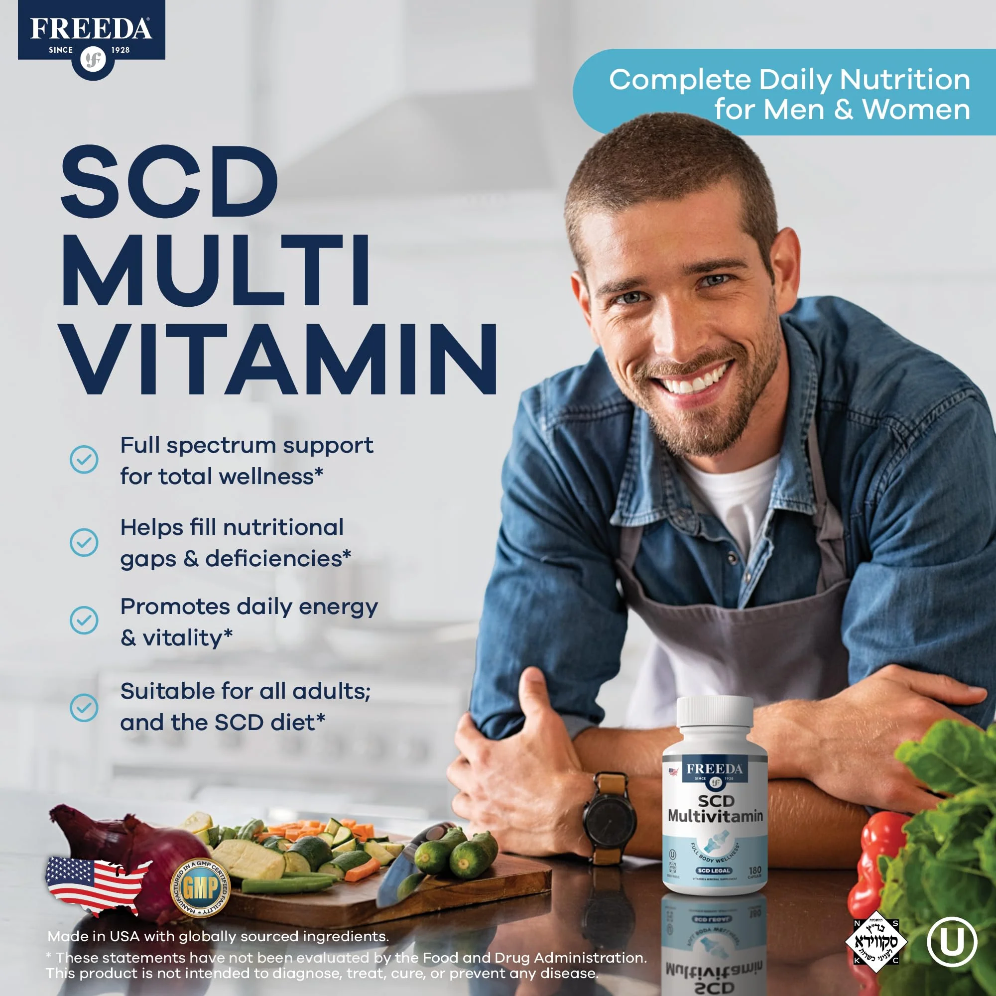 Freeda SCD Multivitamin – Vegan, Gluten-Free Daily Multivitamin for Men & Women | 180 Capsules | SCD Legal - Image 2