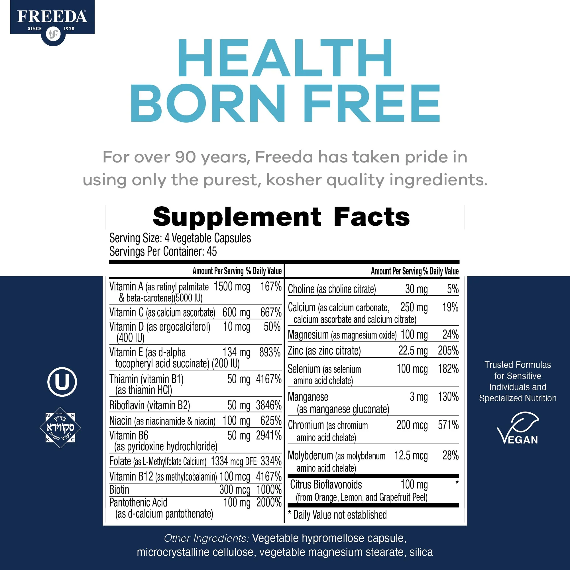 Freeda SCD Multivitamin – Vegan, Gluten-Free Daily Multivitamin for Men & Women | 180 Capsules | SCD Legal - Image 3