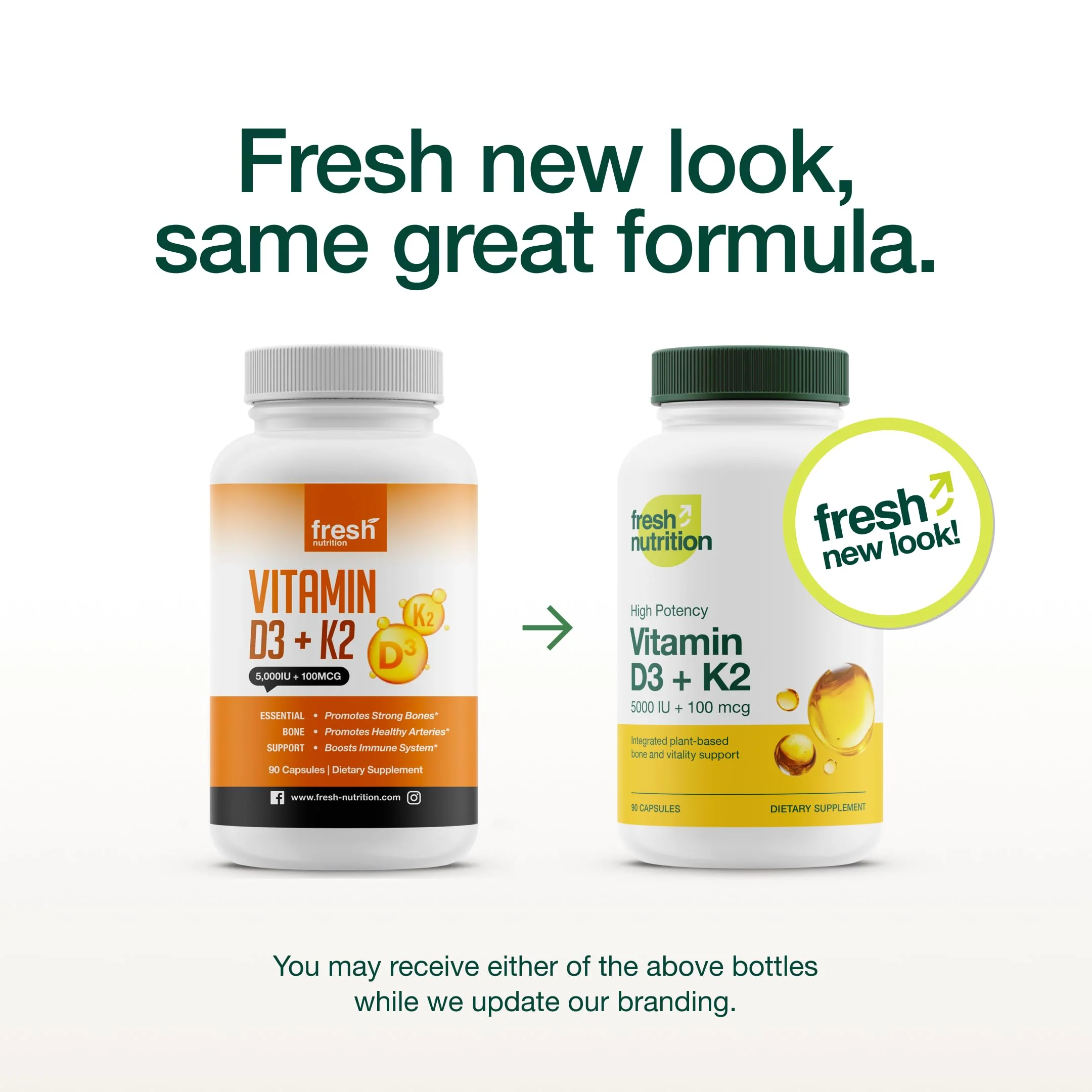Fresh Nutrition Vegan Vitamin D3 + K2 Capsules – 5000 IU D3 + 100 mcg K2 MK-7 (Pack of 2) - Image 2