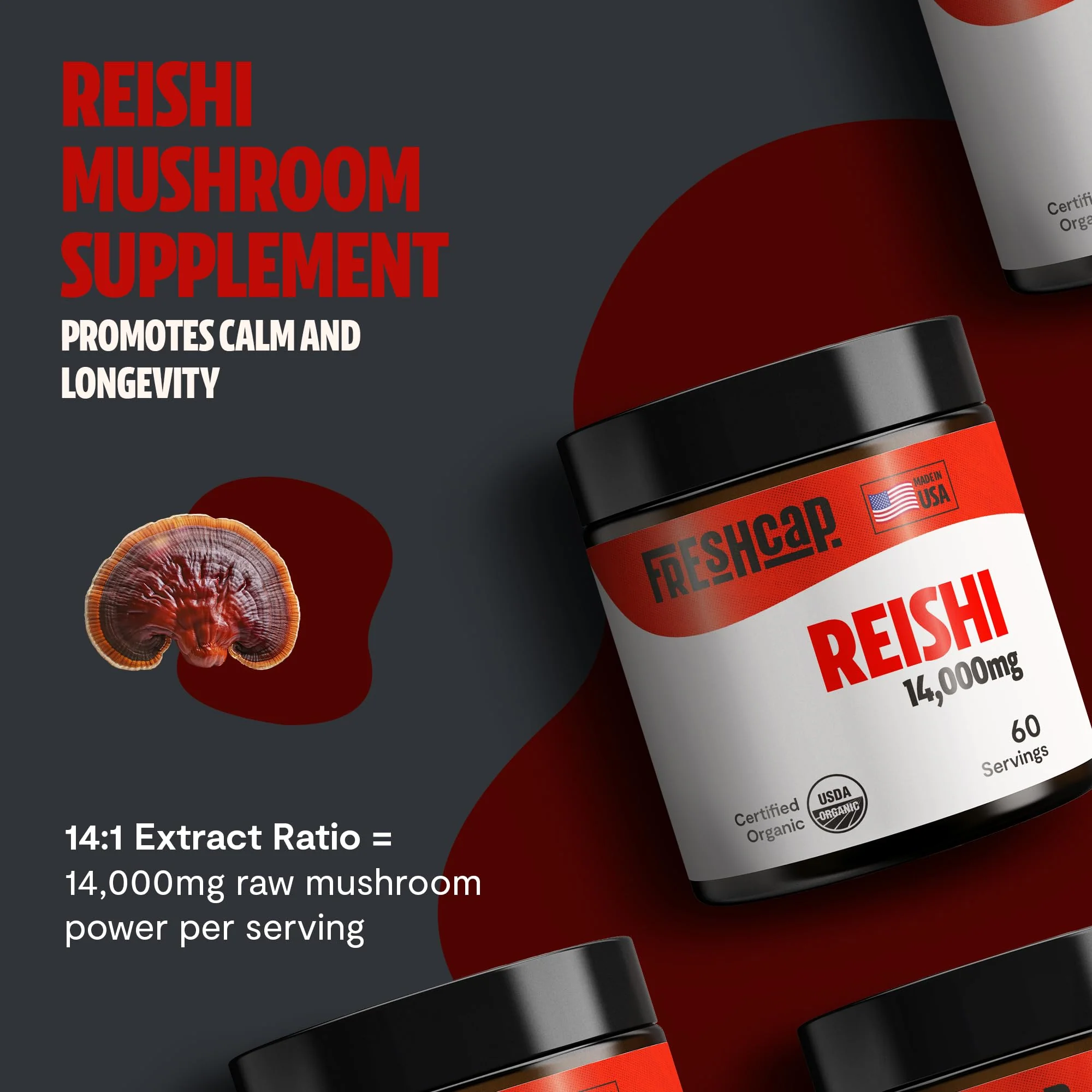 FreshCap Mushrooms Reishi Powder — 14,000mg Organic Dual-Extract, 60 Servings - Image 2