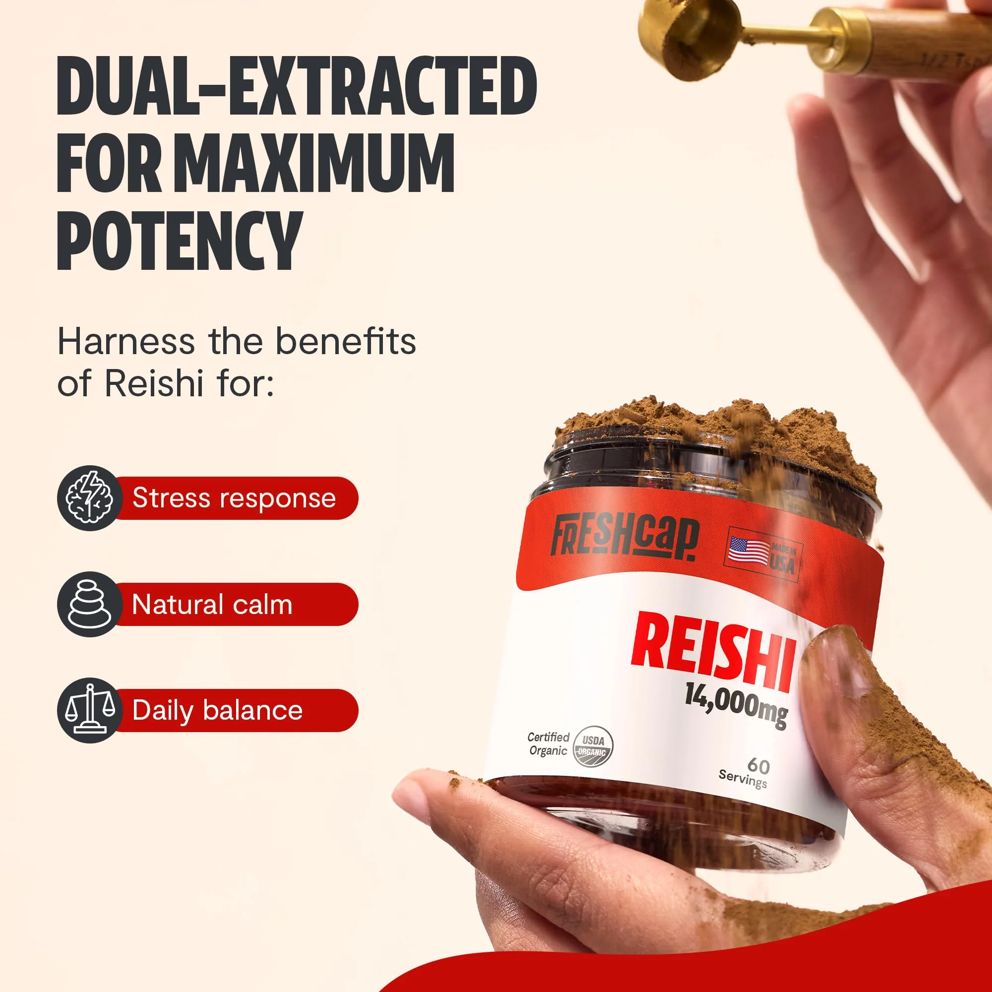 FreshCap Mushrooms Reishi Powder — 14,000mg Organic Dual-Extract, 60 Servings - Image 5