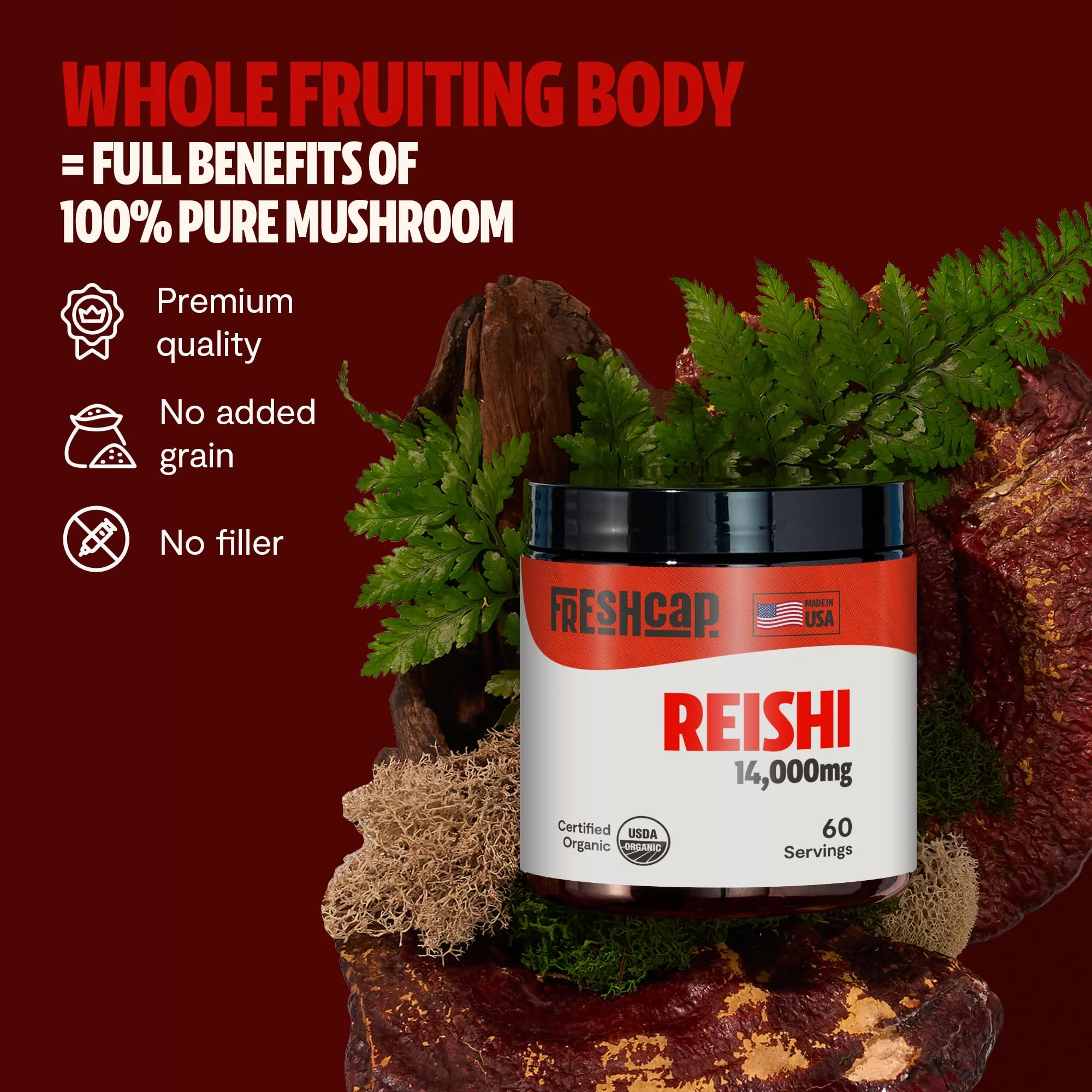 FreshCap Mushrooms Reishi Powder — 14,000mg Organic Dual-Extract, 60 Servings - Image 6