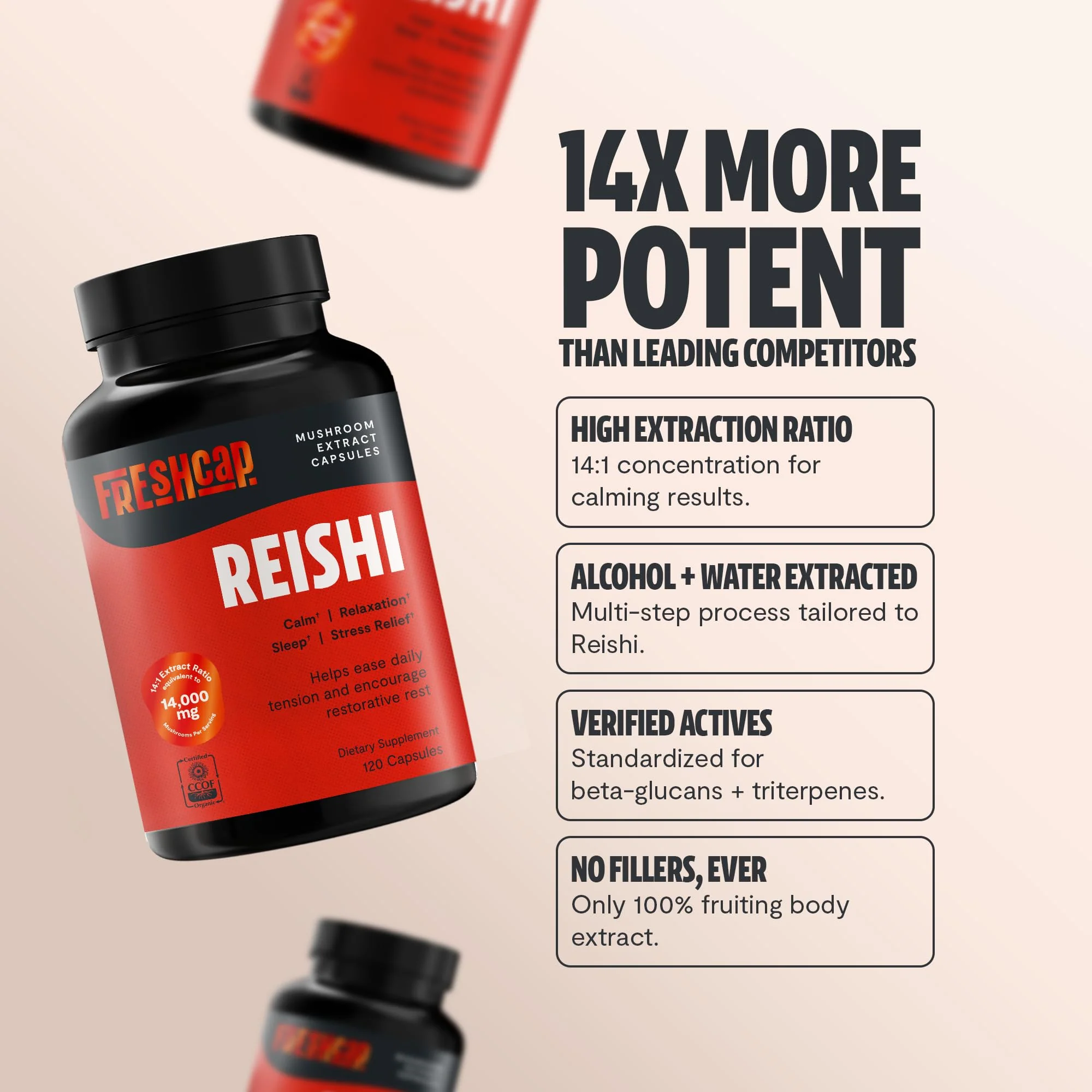 FreshCap Mushrooms Reishi Supplement 14,000mg per Serving | Dual-Extracted Capsules - Image 3