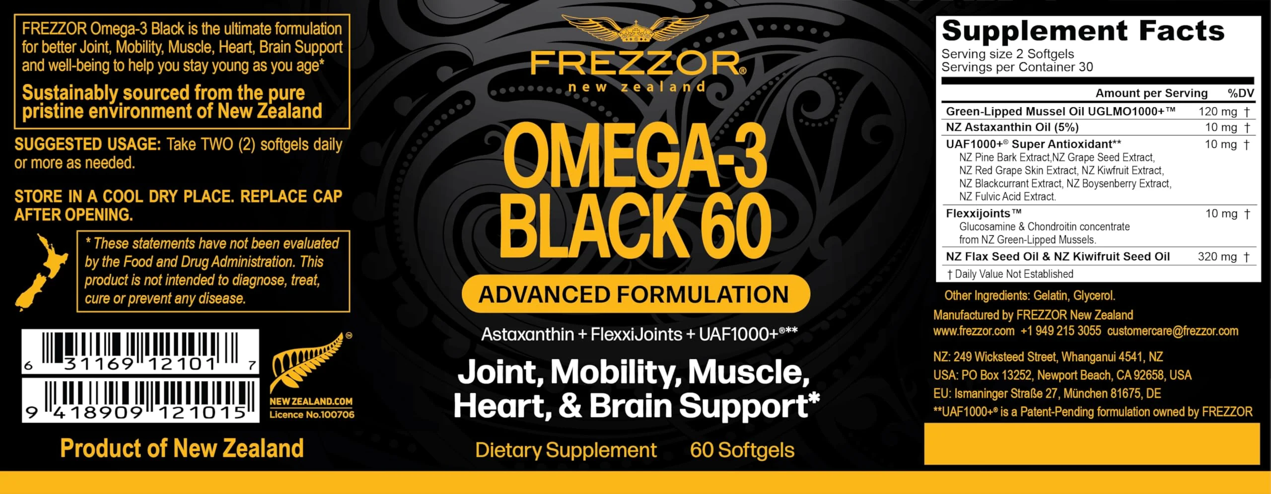FREZZOR Omega 3 Black – Joint Comfort, NZ Green-Lipped Mussel Oil, 60 Softgels - Image 11