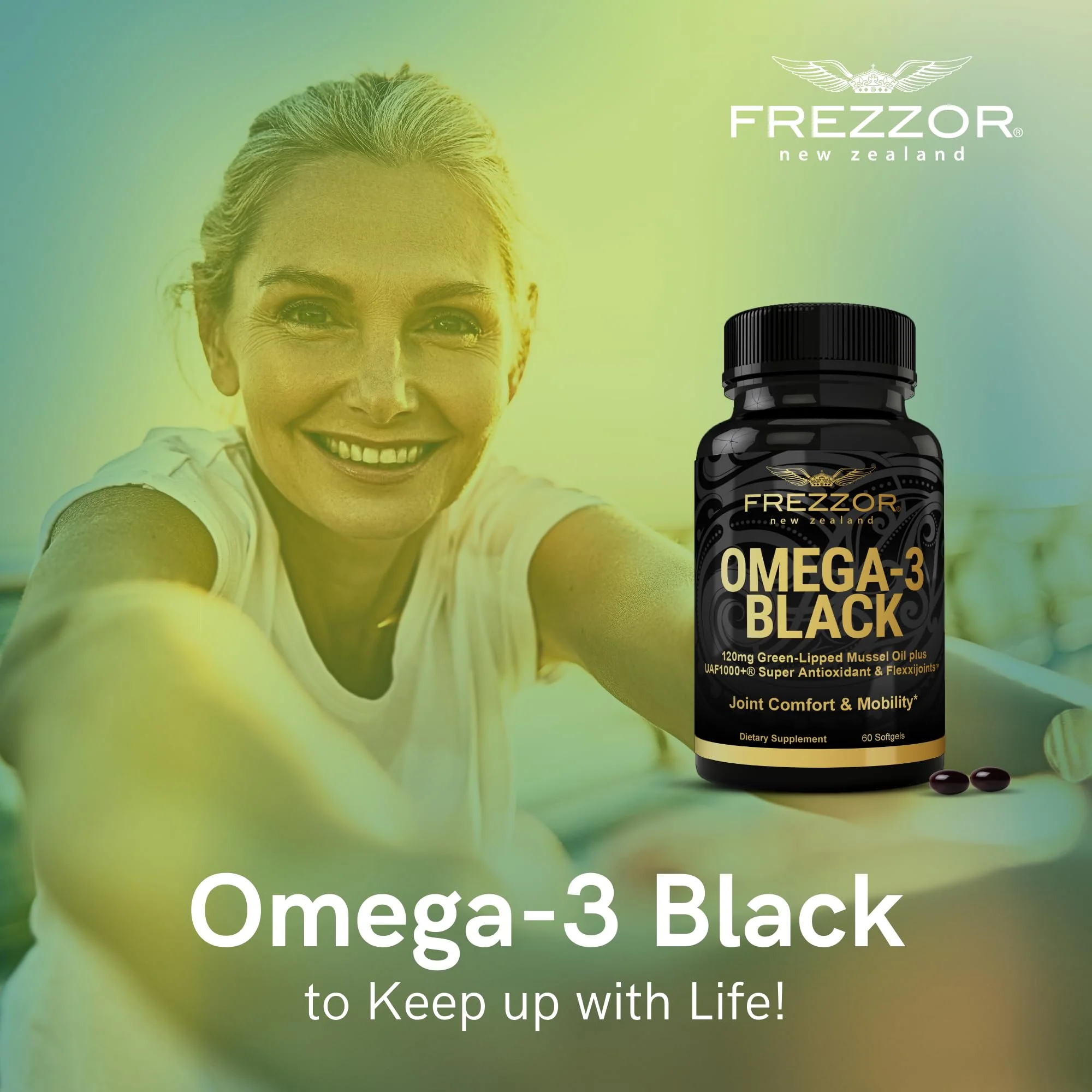 FREZZOR Omega 3 Black – Joint Comfort, NZ Green-Lipped Mussel Oil, 60 Softgels - Image 2