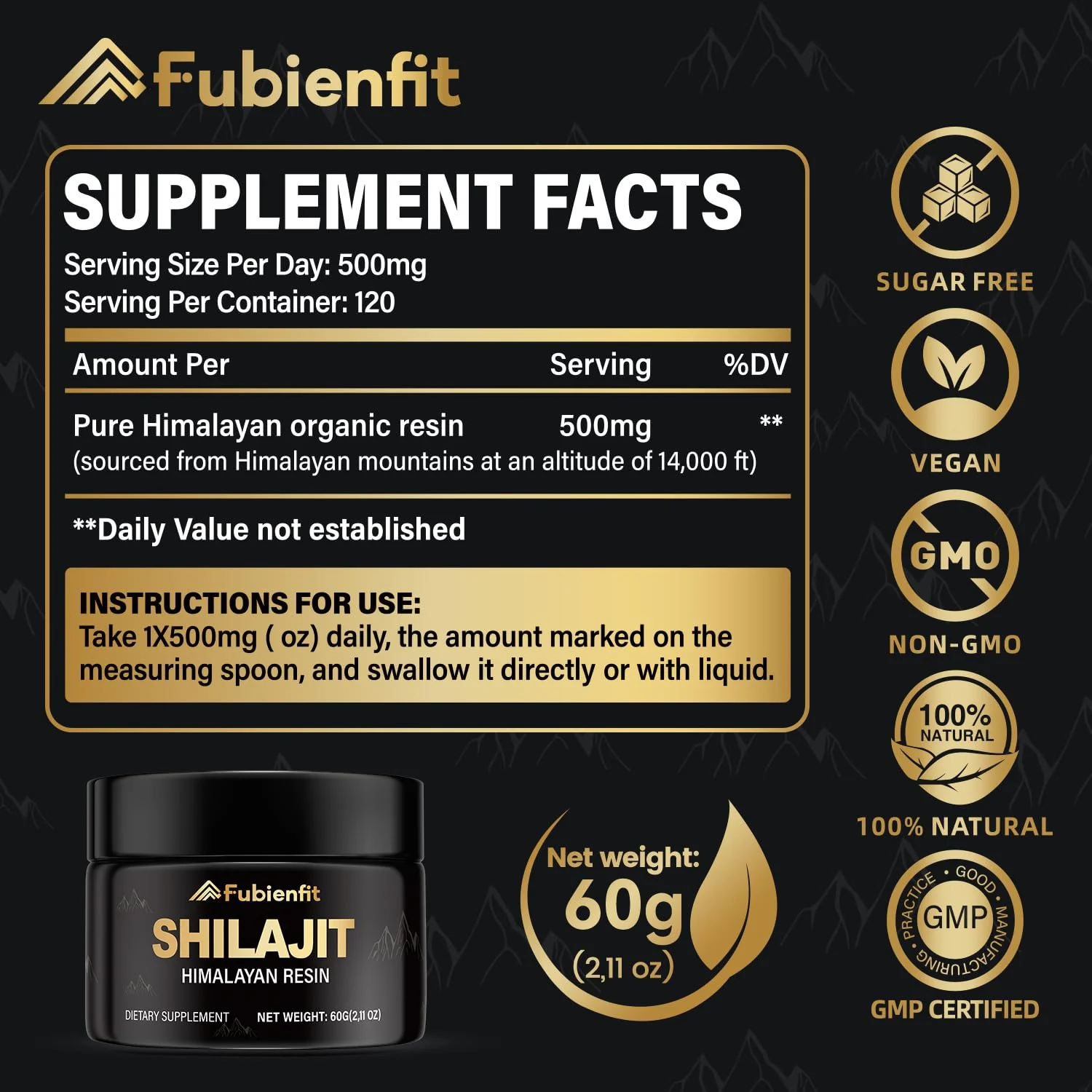 Fubienfit Pure Himalayan Shilajit Resin – 60g, 85+ Minerals & Fulvic Acid - Image 2