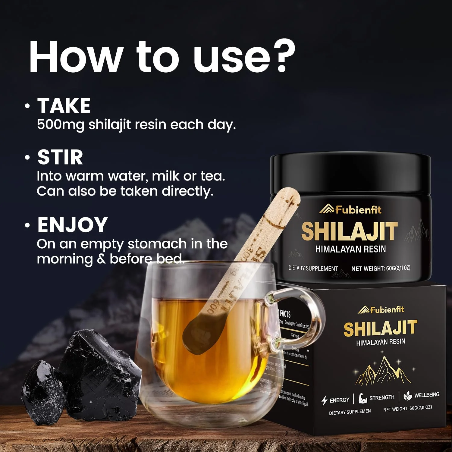 Fubienfit Pure Himalayan Shilajit Resin – 60g, 85+ Minerals & Fulvic Acid - Image 3