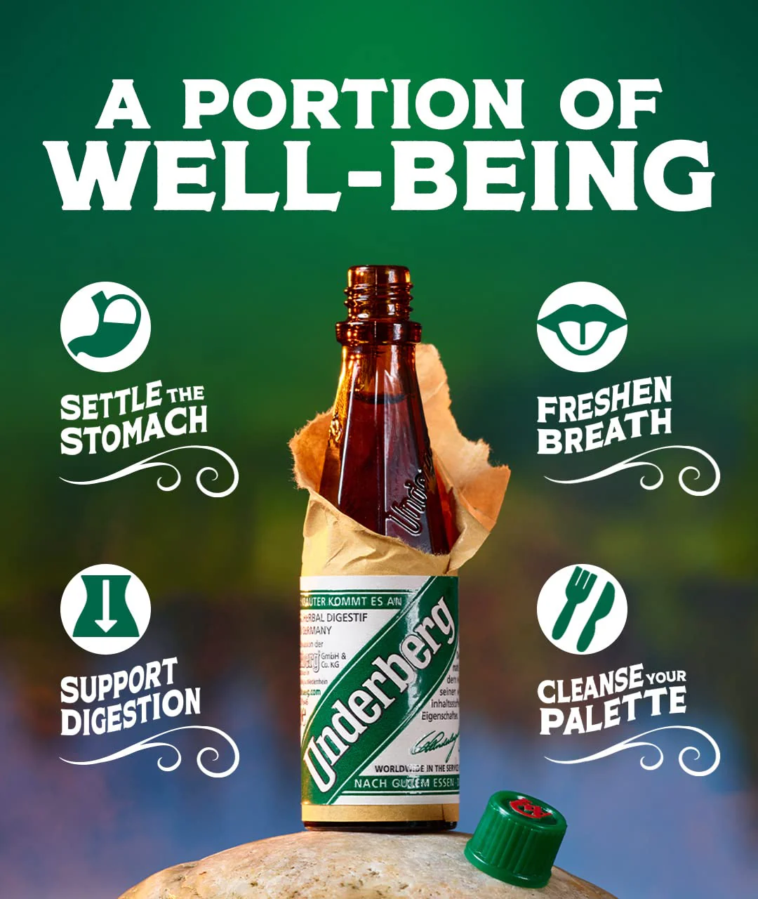Full Case of Cardboard 12 Packs (120 Total) 120 Bottles Liquid by Underberg - Image 2
