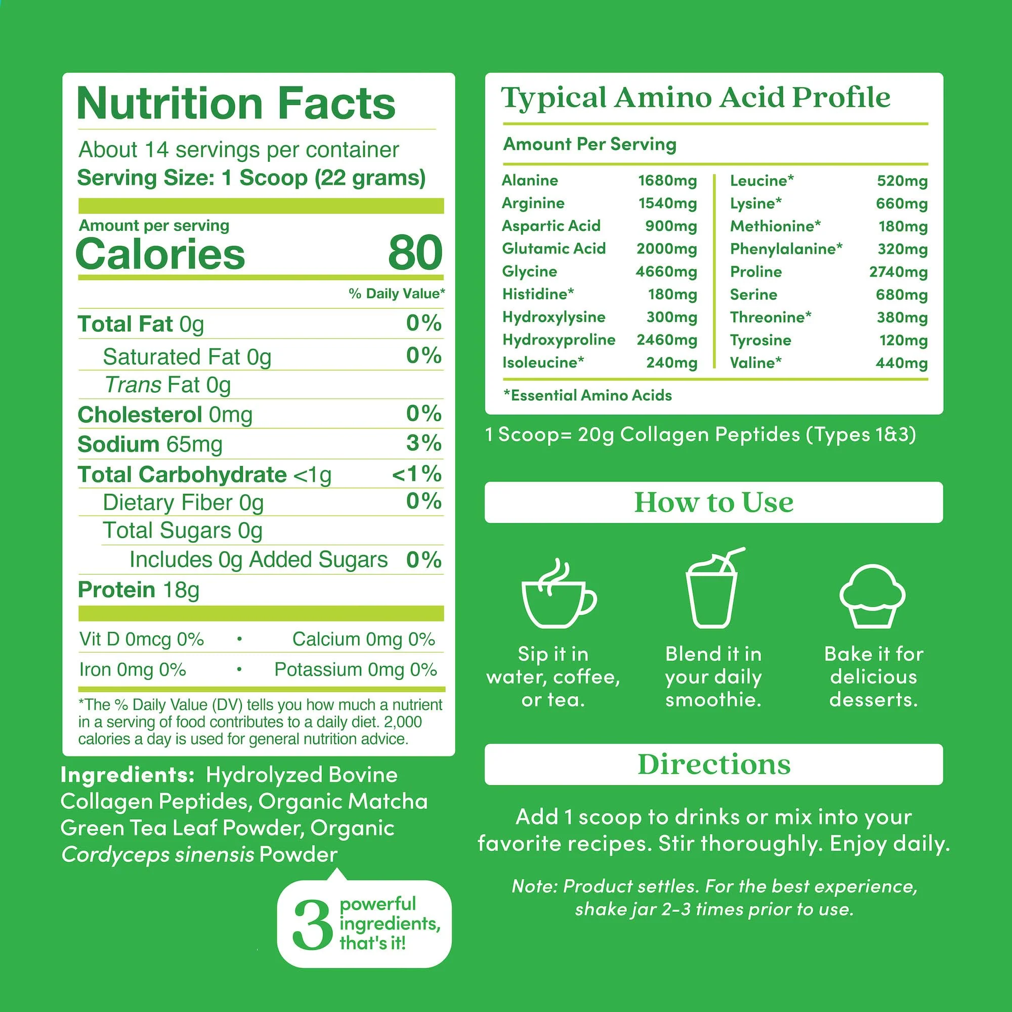 Further Food Matcha Collagen Peptides Powder – Organic Matcha & Cordyceps, 10.62 oz - Image 2