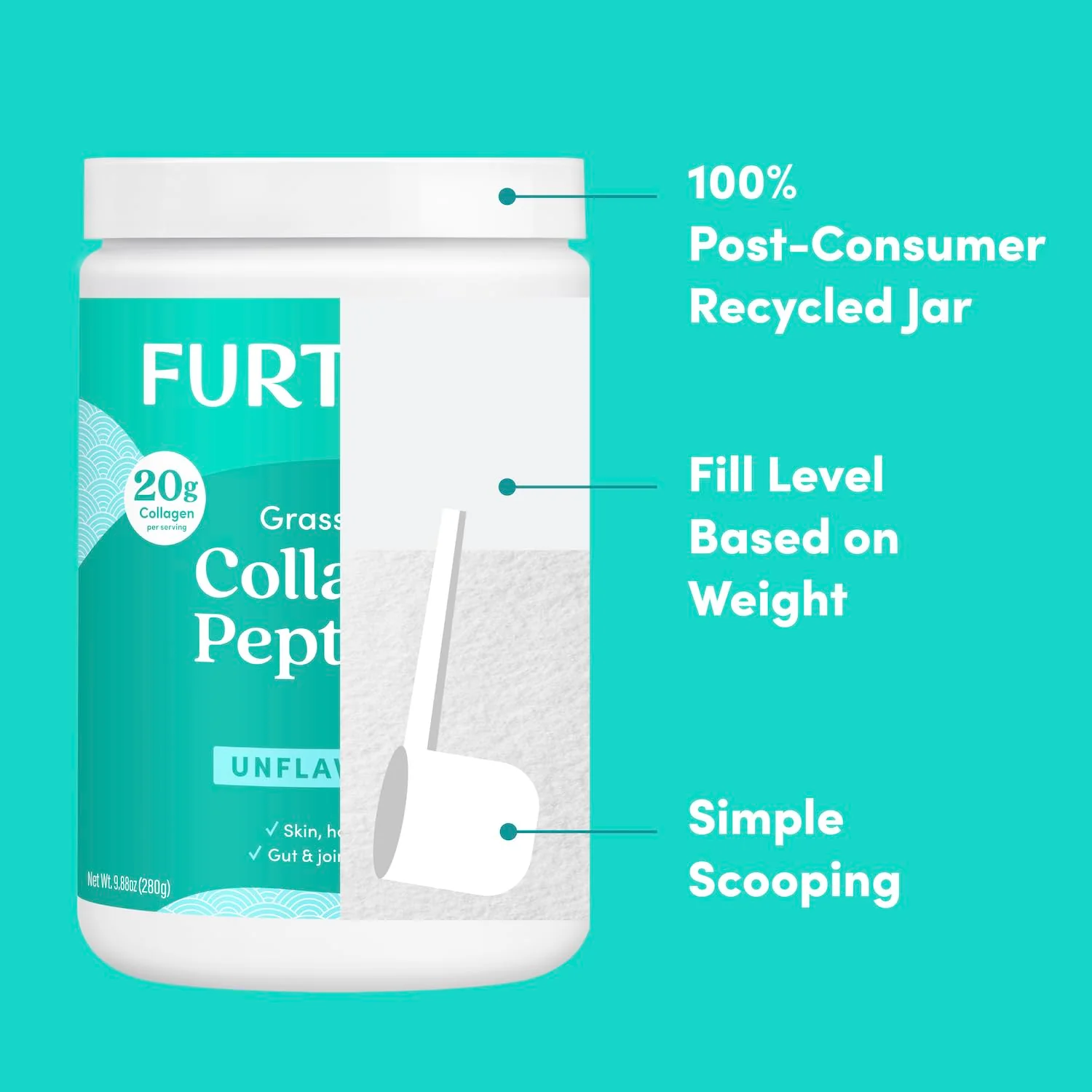 Further Food Unflavored Collagen Peptides Powder – 100% Grass-Fed, Hydrolyzed Type 1 & 3, 20g per Serving, 1.5 lb - Image 6