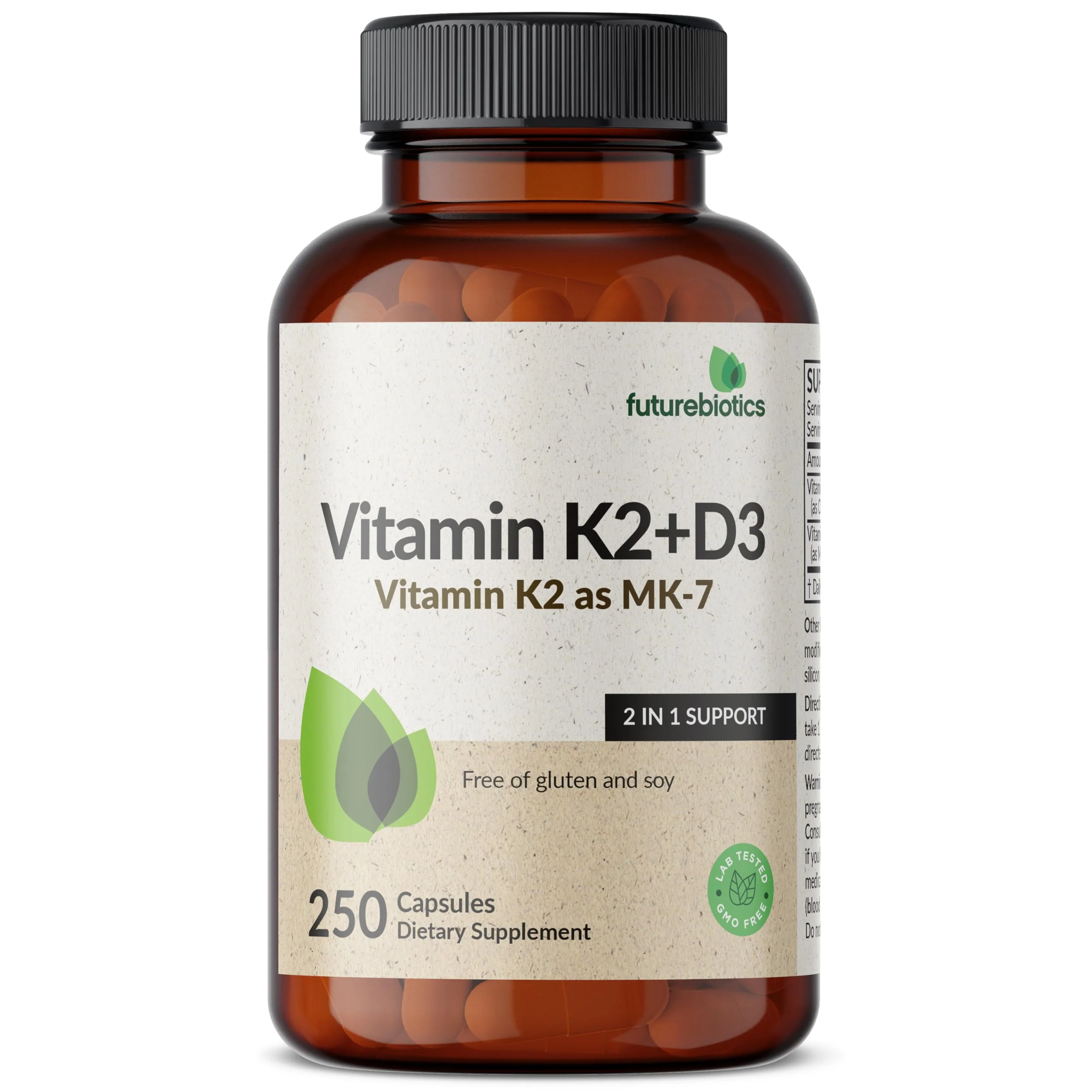 Futurebiotics Vitamin K2 (MK7) with D3 – Non-GMO, 5000 IU D3 & 90 mcg MK-7, 2-Pack (250 Veg Capsules per Bottle) - Image 13