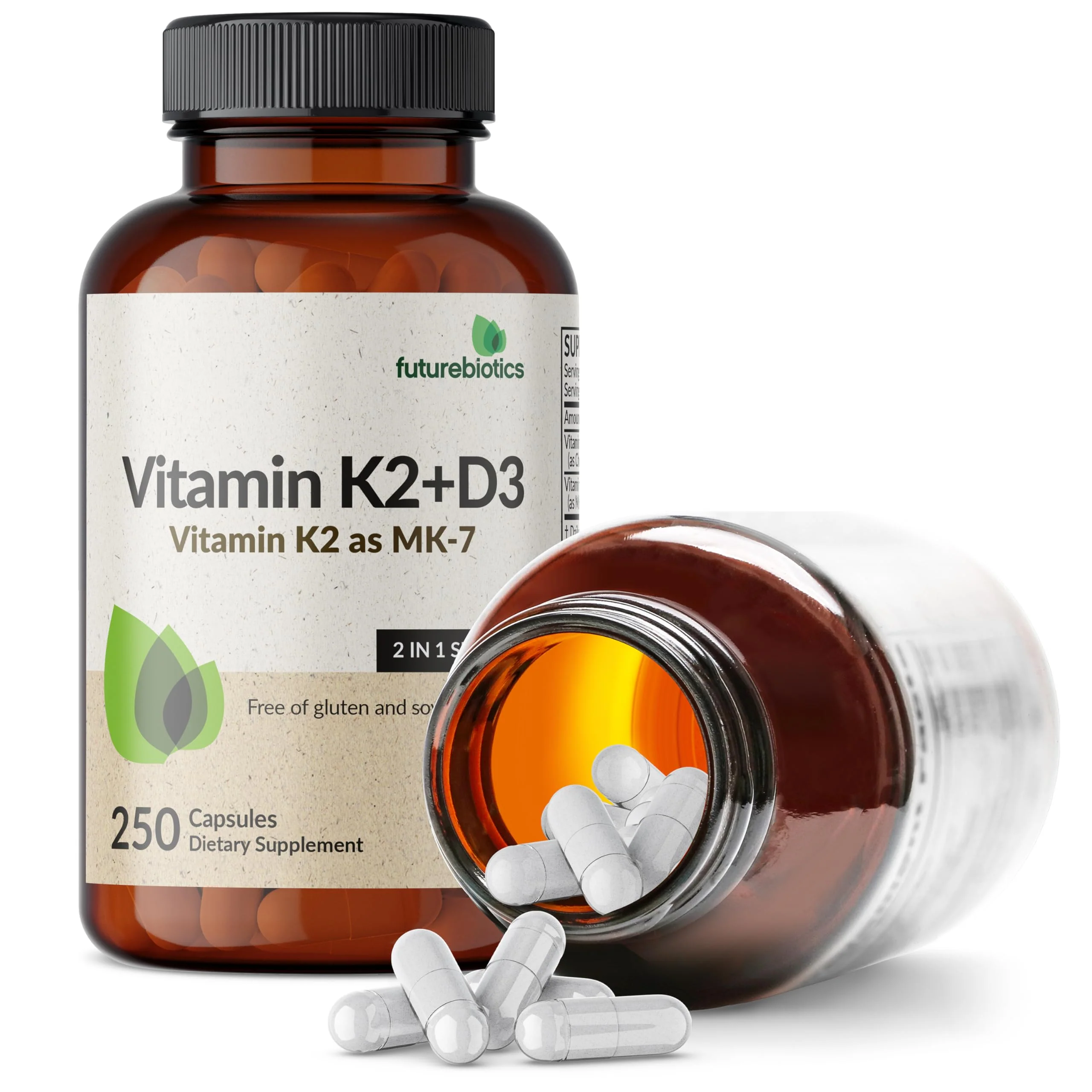 Futurebiotics Vitamin K2 (MK7) with D3 – Non-GMO, 5000 IU D3 & 90 mcg MK-7, 2-Pack (250 Veg Capsules per Bottle) - Image 14