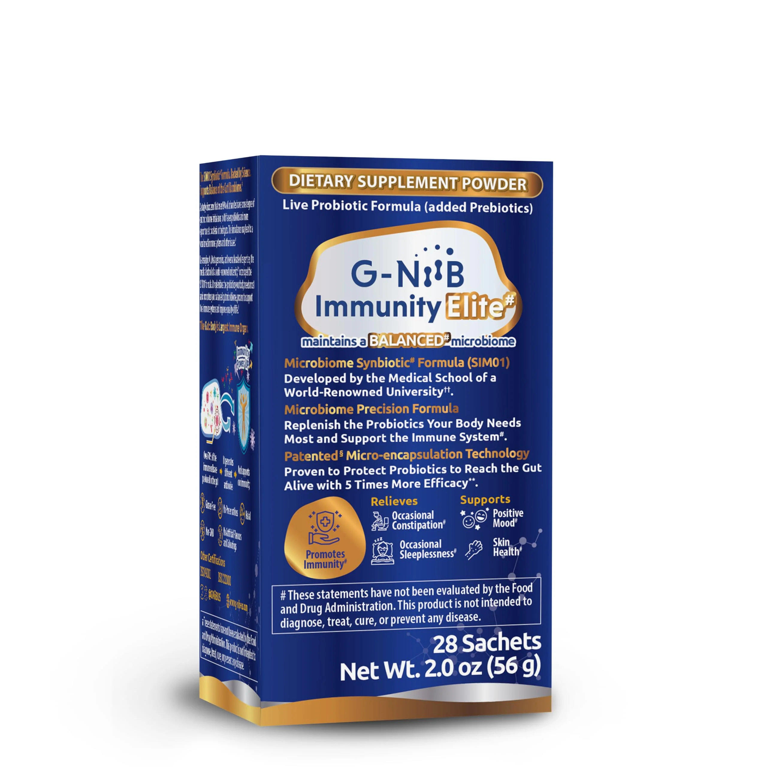 G-NiiB Immunity Elite SIM01 Synbiotic Formula - 5x More Effective Probiotics Reaching the Gut Alive - Image 2