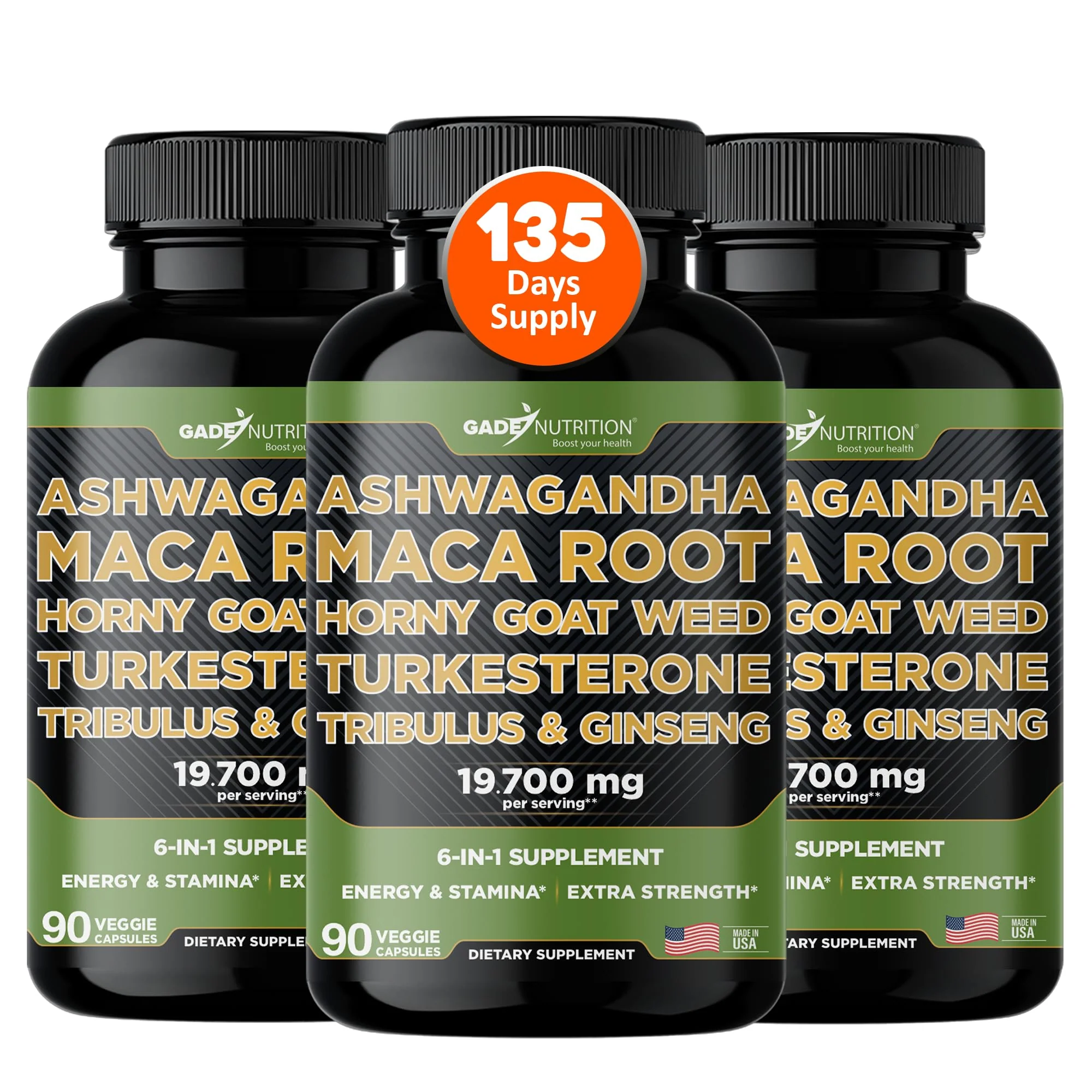 Gade Nutrition Ashwagandha 6-in-1 with Maca Root, Tribulus Terrestris, Horny Goat Weed, Turkesterone | Made in USA | Pack of 3 - Image 10