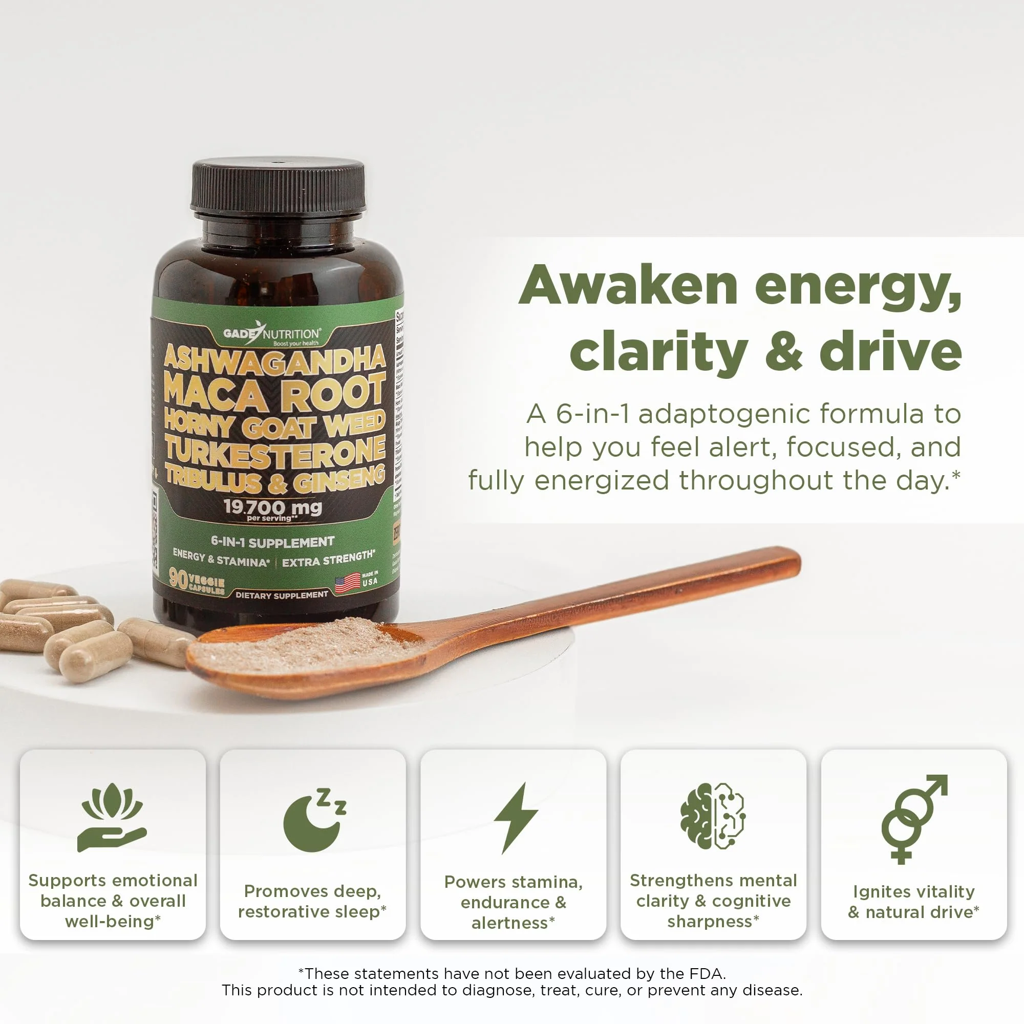 Gade Nutrition Ashwagandha 6-in-1 with Maca Root, Tribulus Terrestris, Horny Goat Weed, Turkesterone | Made in USA | Pack of 3 - Image 11