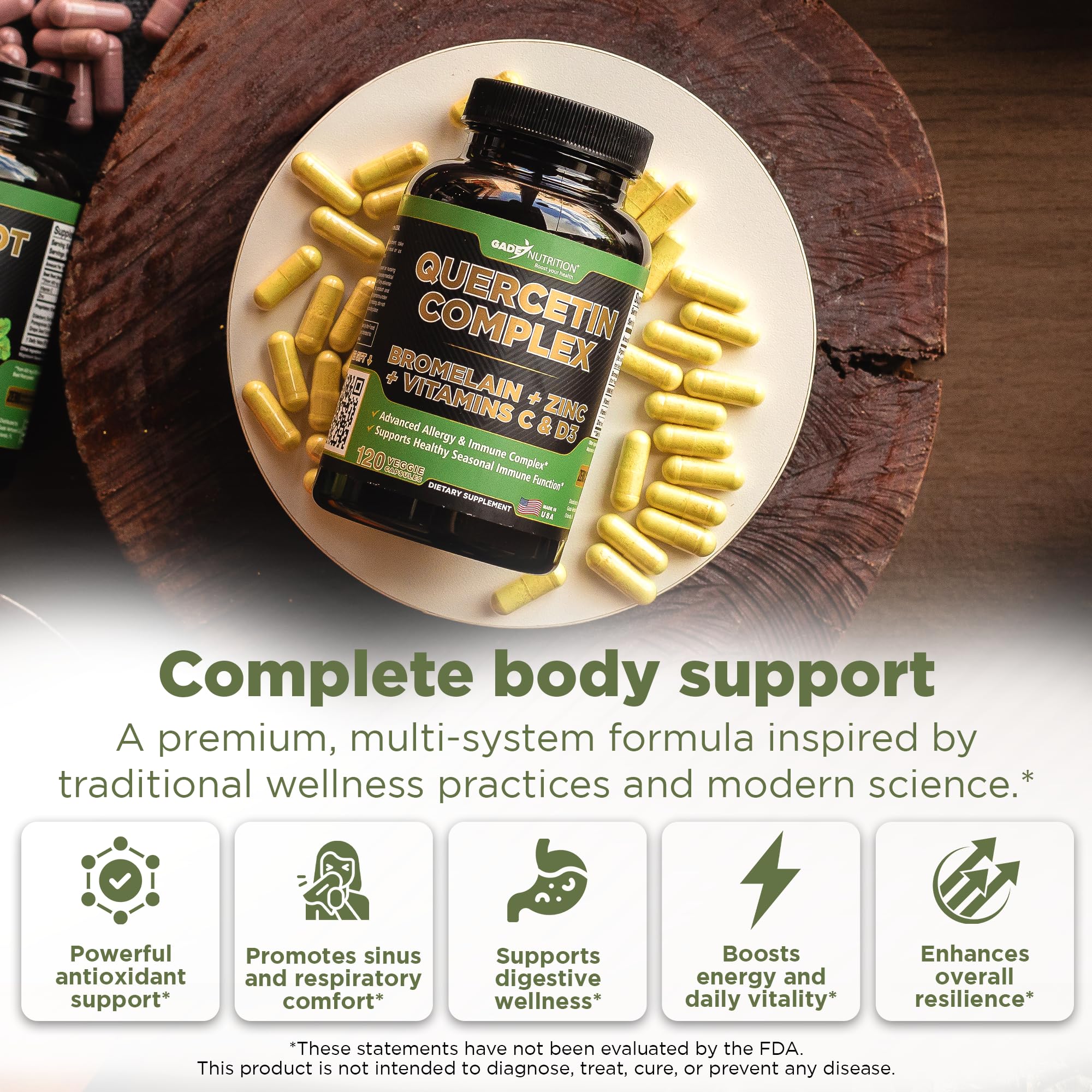 GADE NUTRITION Organic Quercetin 500mg with Bromelain, Vitamin C & Zinc | Immune Support Capsules | Made in USA, Third-Party Tested - Image 11