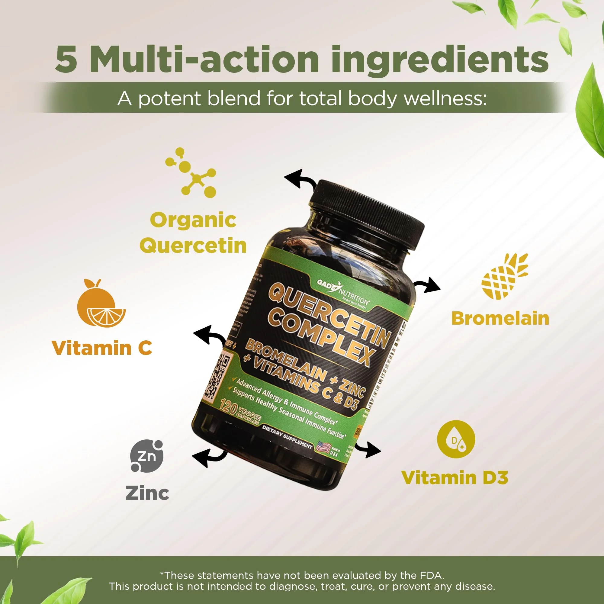 GADE NUTRITION Organic Quercetin 500mg with Bromelain, Vitamin C & Zinc | Immune Support Capsules | Made in USA, Third-Party Tested - Image 12
