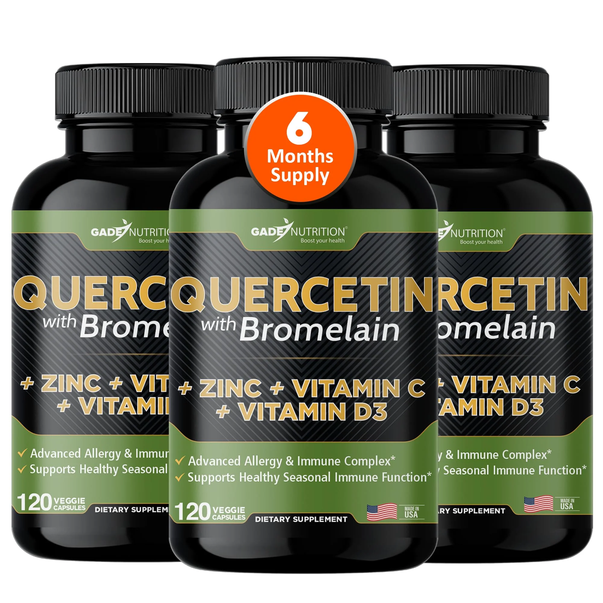 GADE NUTRITION Quercetin 500mg with Bromelain, Vitamin C & Zinc – Immune Support, Veggie Capsules, Non-GMO, Gluten-Free, Vegan – 6 Month Supply - Image 10