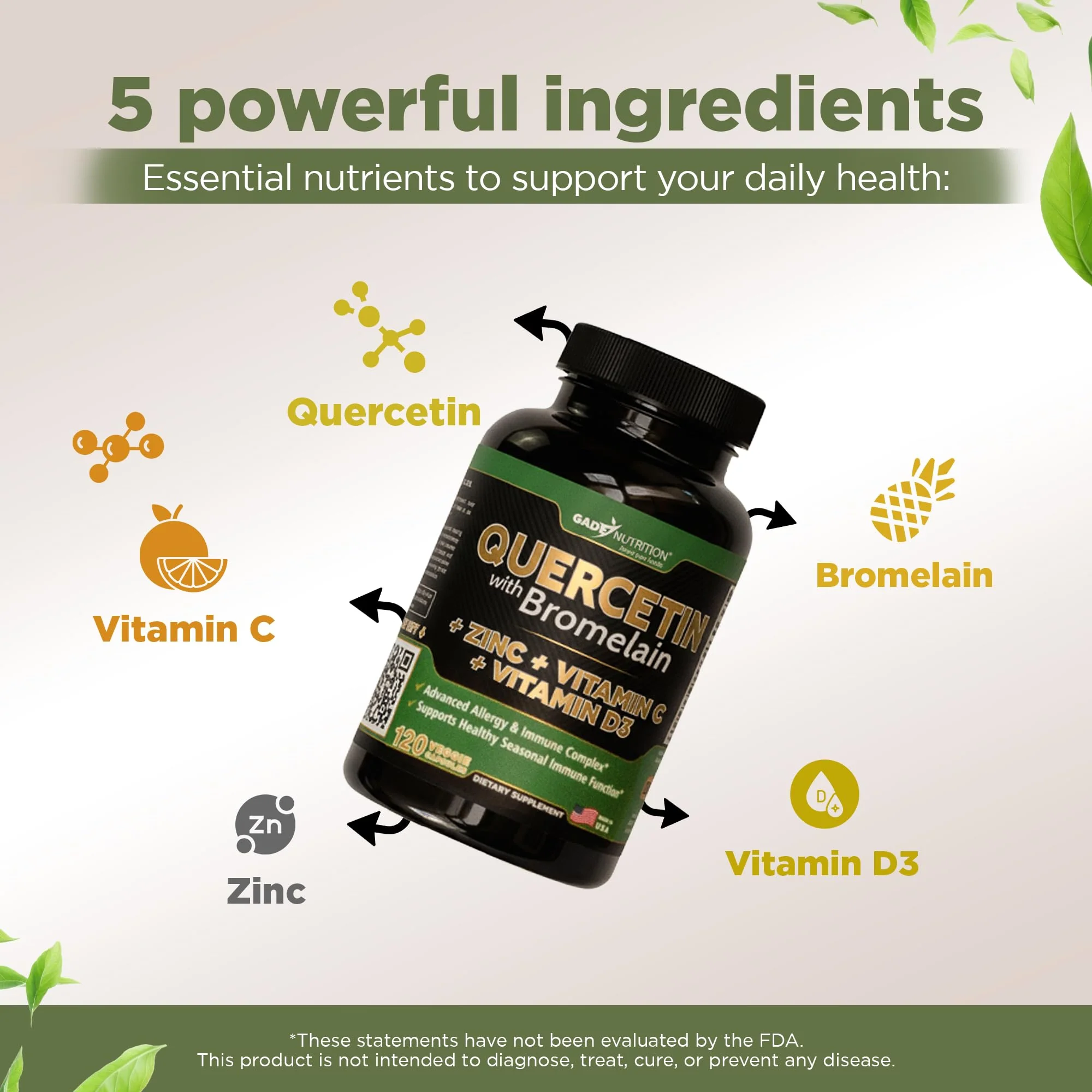 GADE NUTRITION Quercetin 500mg with Bromelain, Vitamin C & Zinc – Immune Support, Veggie Capsules, Non-GMO, Gluten-Free, Vegan – 6 Month Supply - Image 12