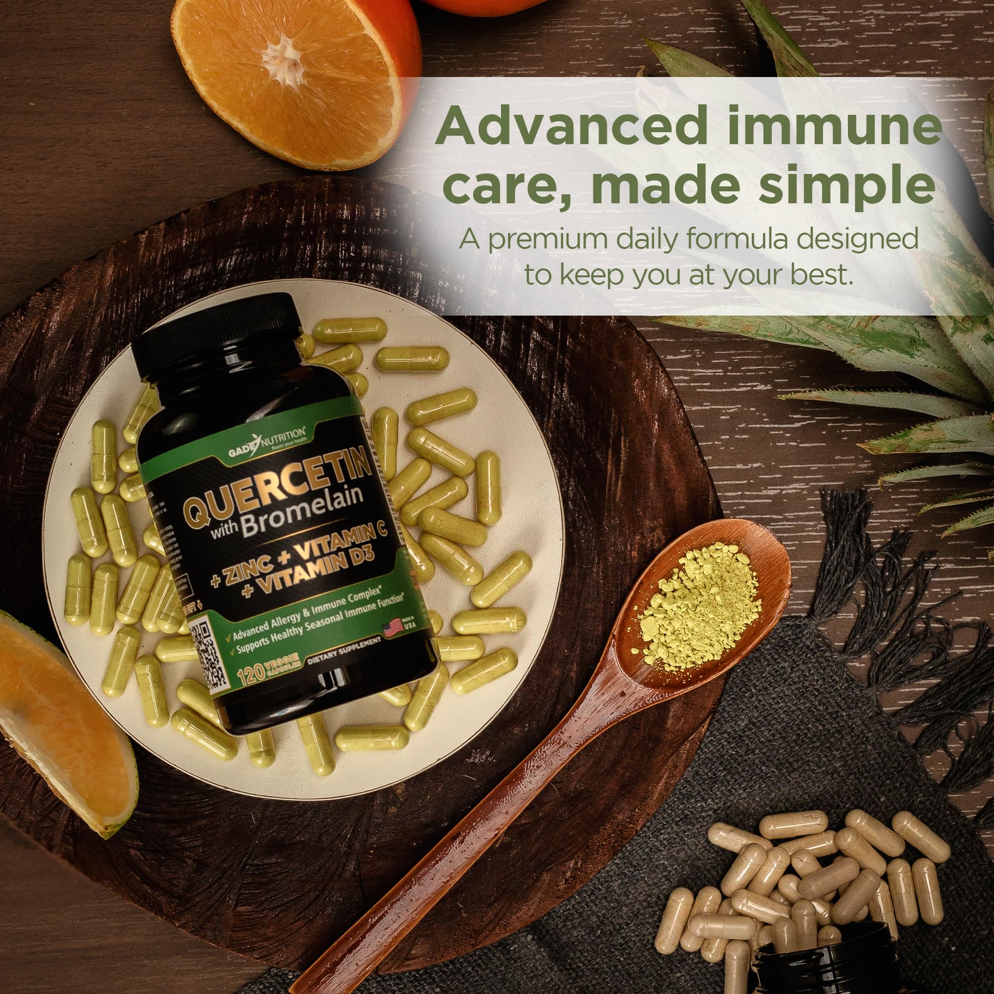 GADE NUTRITION Quercetin 500mg with Bromelain, Vitamin C & Zinc – Immune Support, Veggie Capsules, Non-GMO, Gluten-Free, Vegan – 6 Month Supply - Image 5