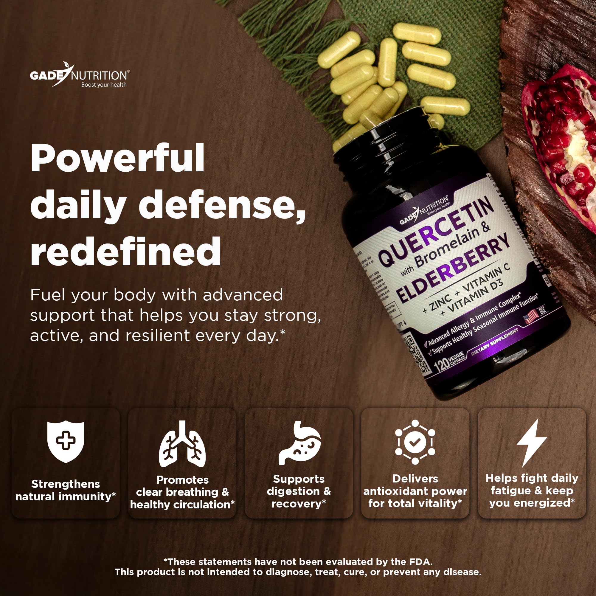 Gade Nutrition Quercetin with Bromelain, Vitamin C & Zinc, Vitamin D3, and Elderberry | Daily Immune Support Supplement - 4 Months Supply - Image 11