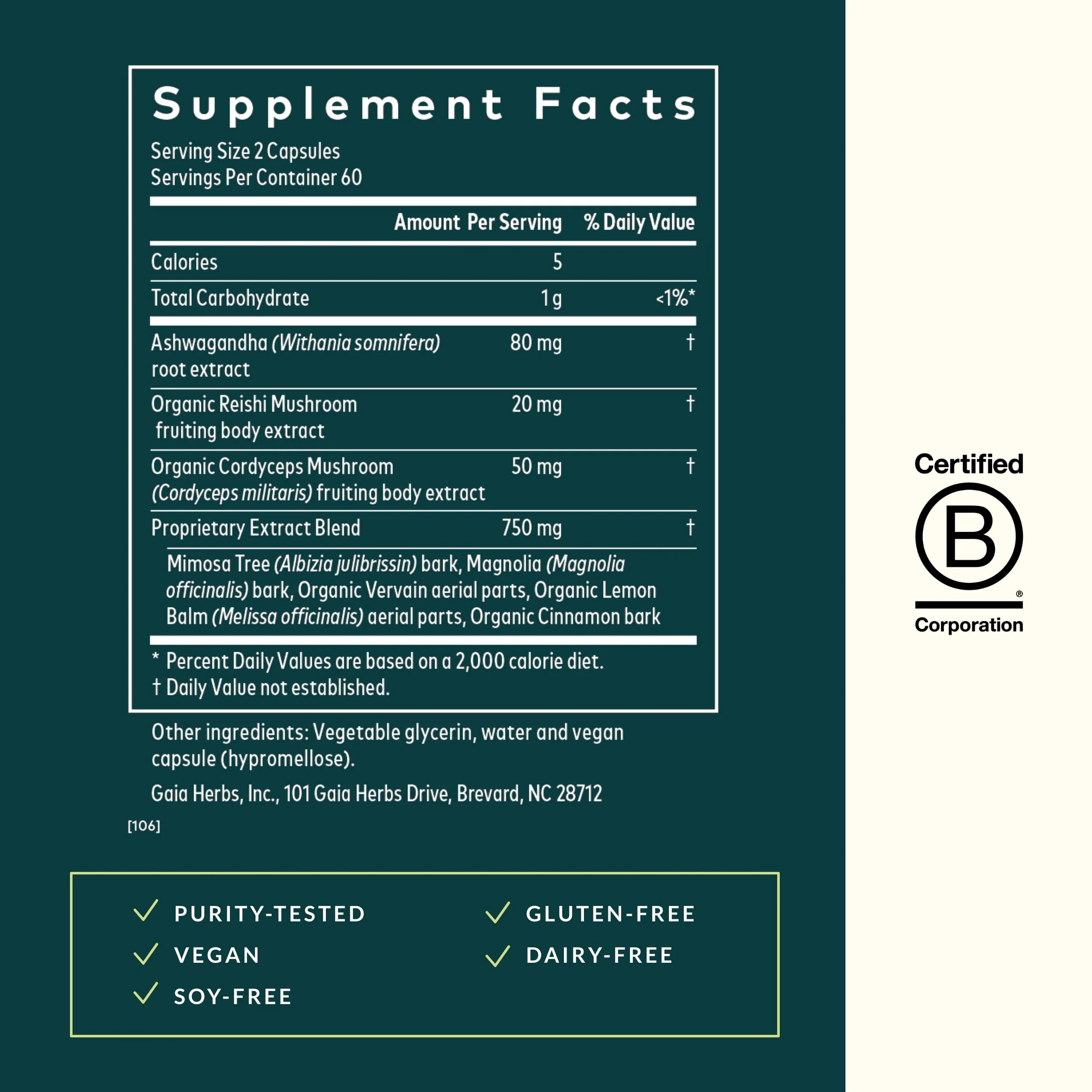 Gaia Herbs Adrenal Health Nightly Restore - Herbal Adrenal Support with Ashwagandha, Lemon Balm & Cordyceps | 120 Vegan Liquid Phyto-Caps (60 Servings) - Image 3